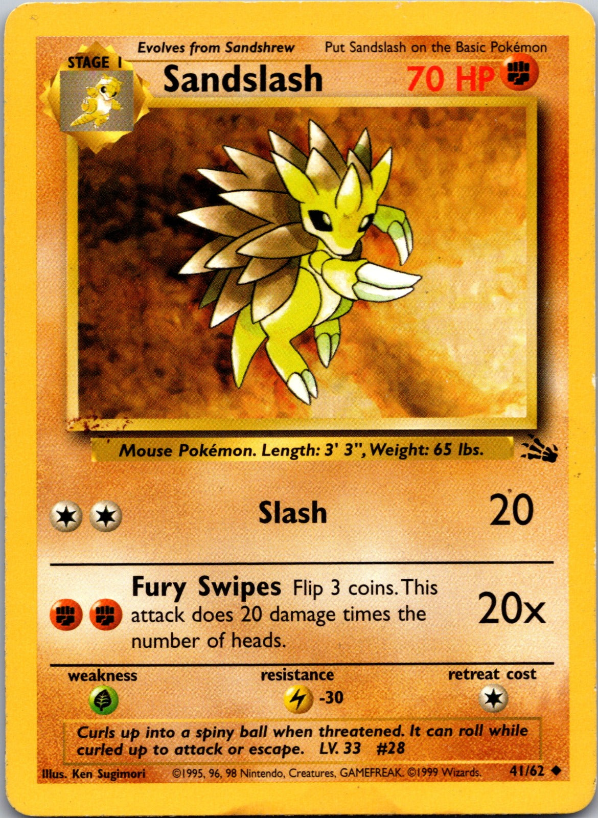 1999 Fossil 41/62 Sandslash HP Y327