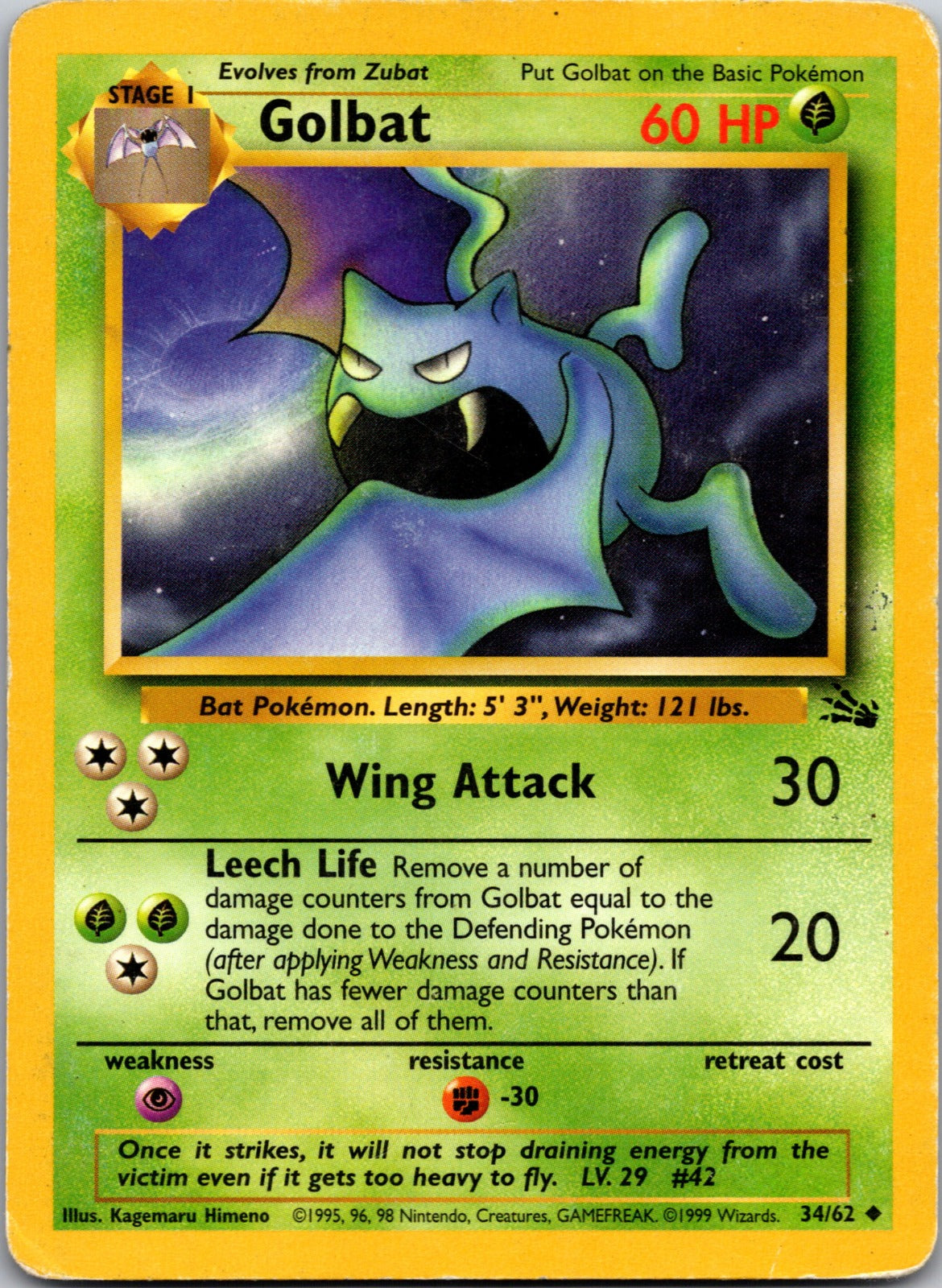 1999 Fossil 34/62 Golbat HP Y121