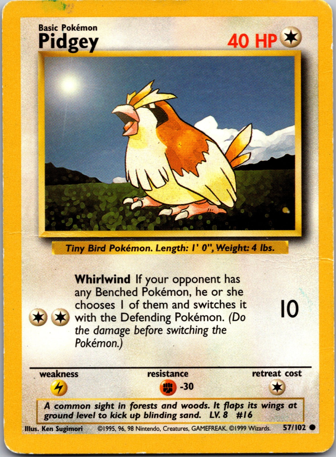 1999 Base Set 057/102 Pidgey HP Z307