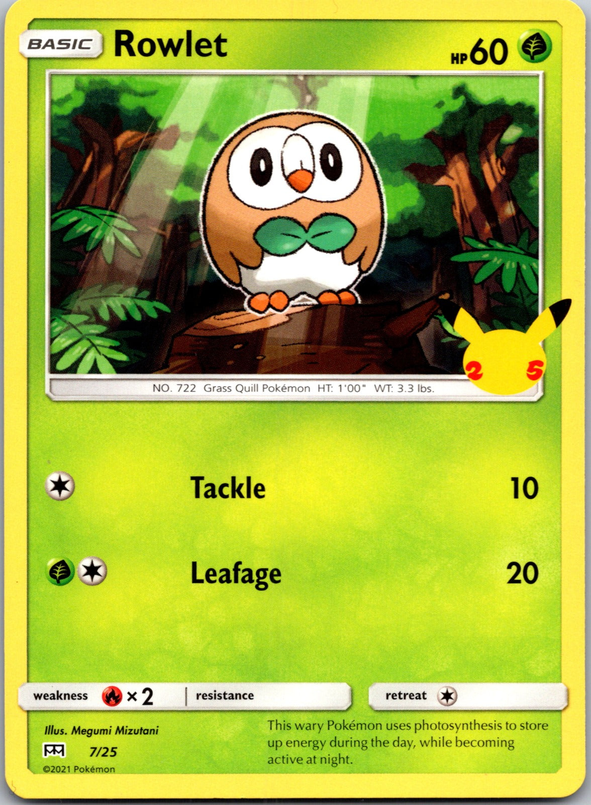 2021 McDonalds 07/25 Rowlet (Non-Holo) NM X213