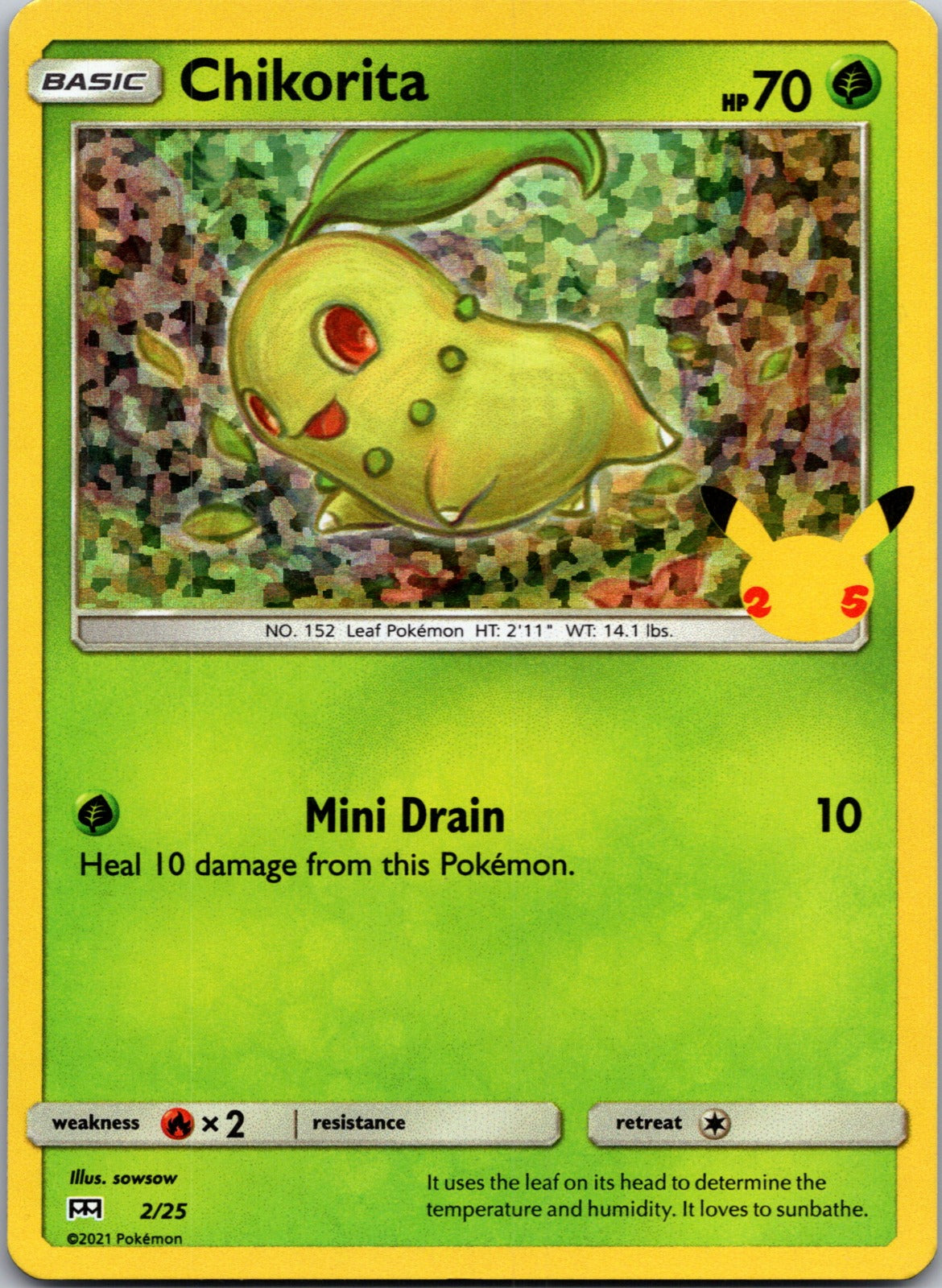 2021 McDonald's 25th Anniversary Promo 002/025 Chikorita (Holo) NM X326