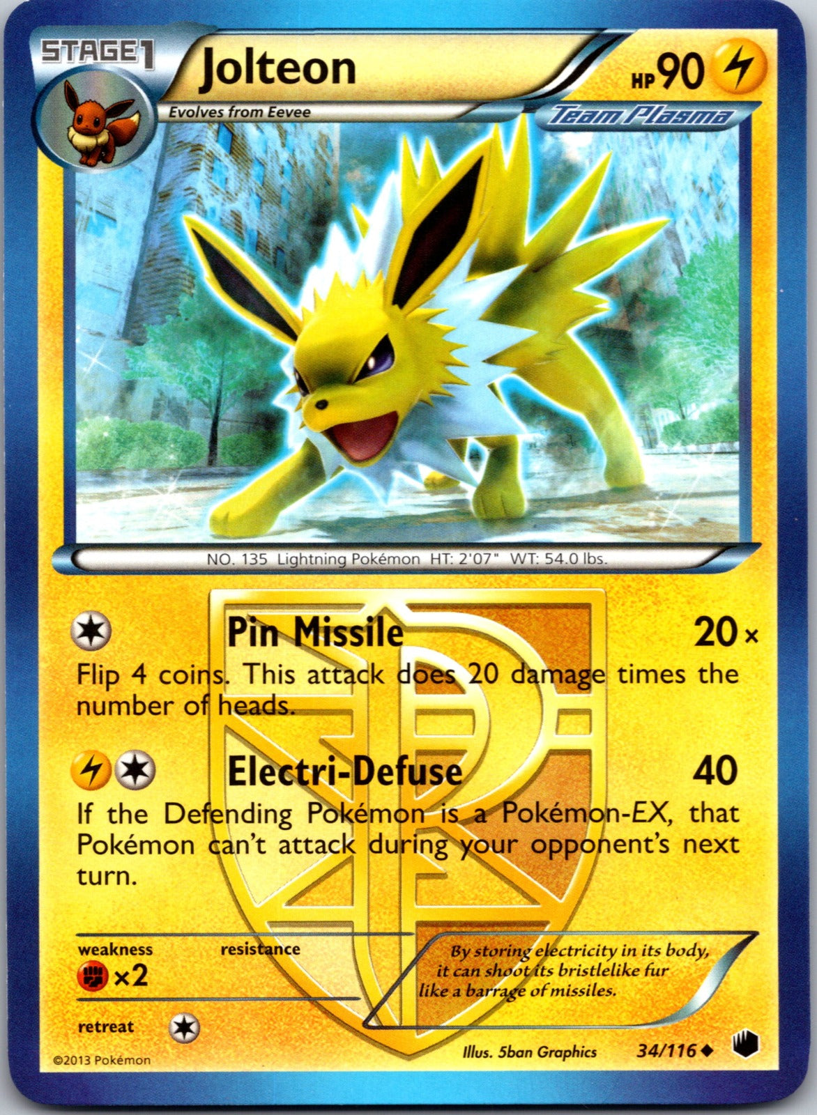 2013 Plasma Freeze 34/116 Jolteon (Team Plasma) LP P56