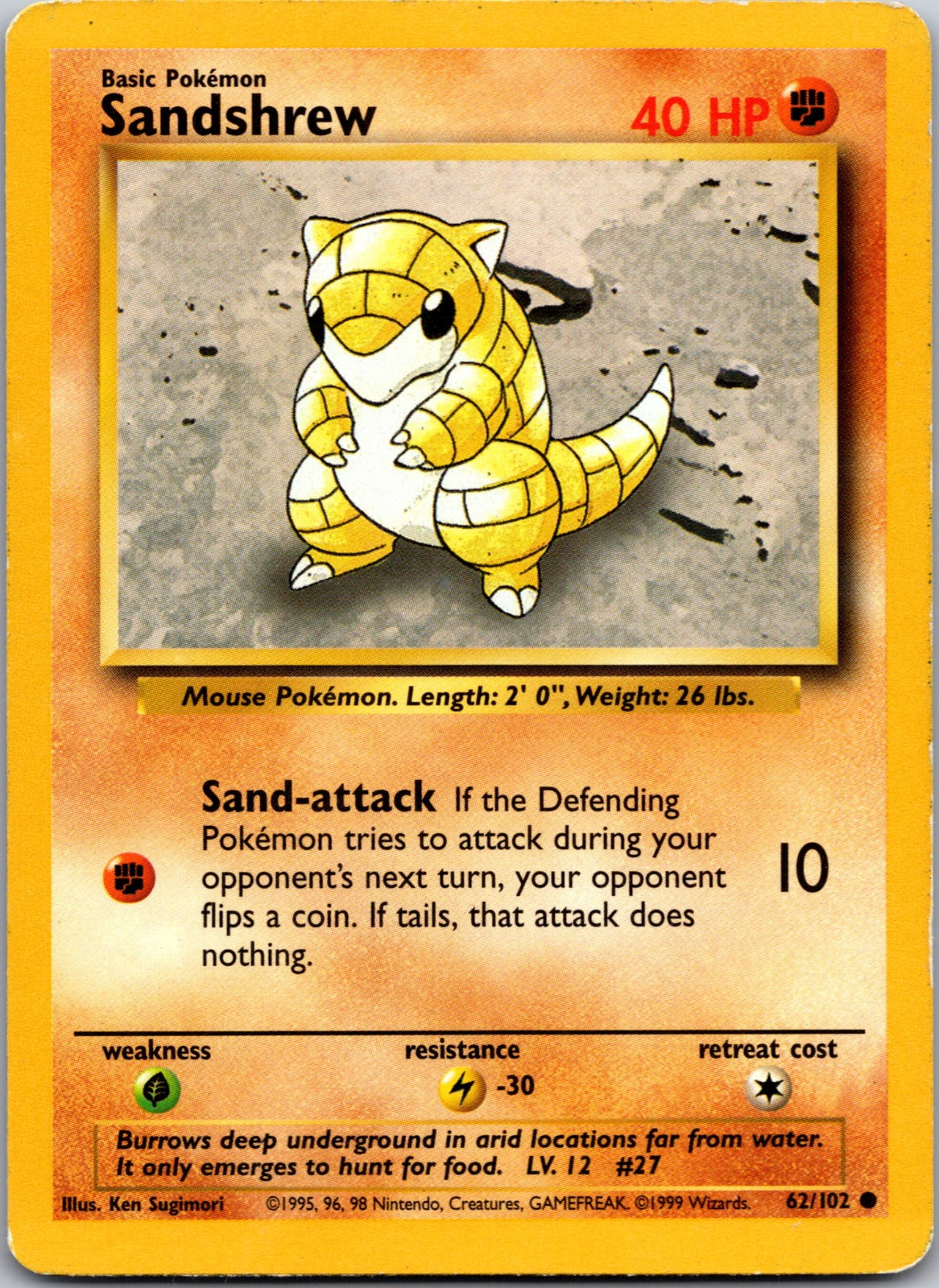 1999 Base Set 062/102 Sandshrew MP Z195