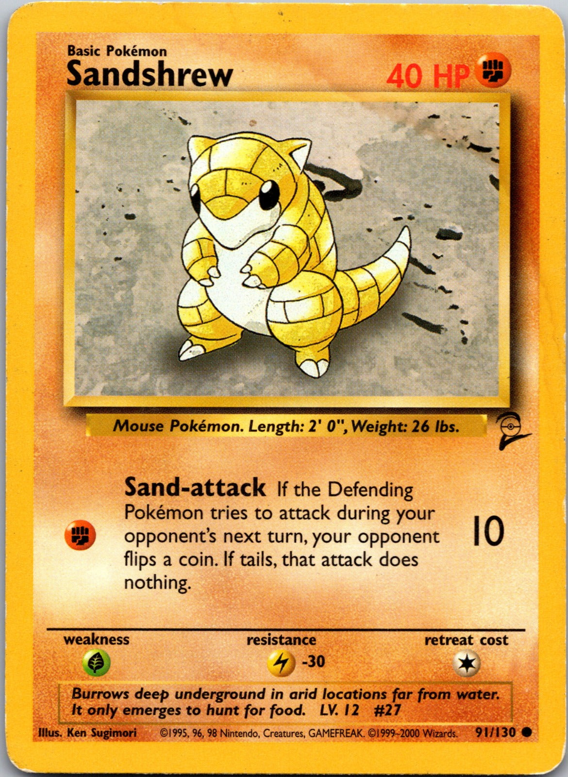 2000 Base Set 2 091/130 Sandshrew MP Y55