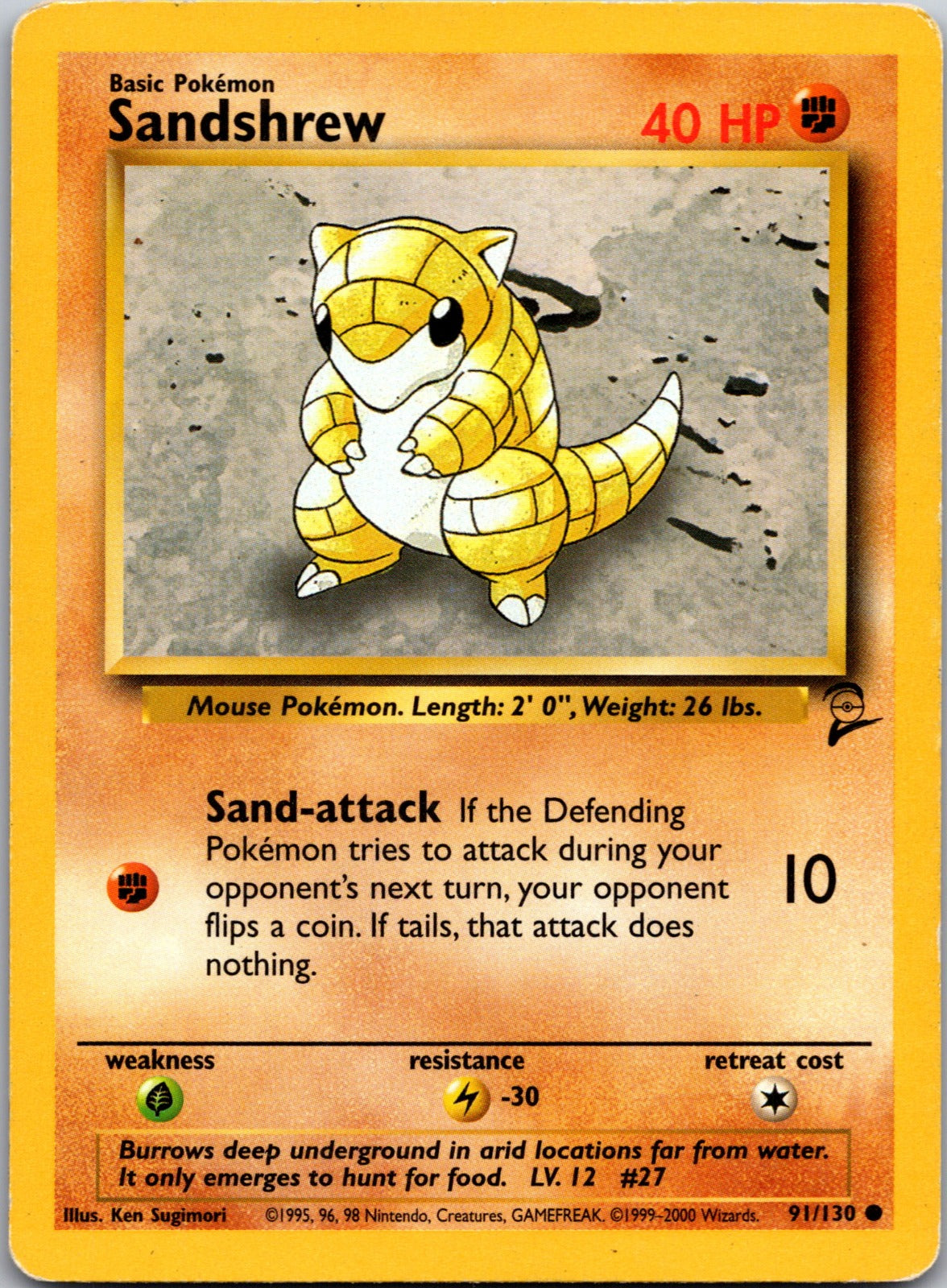 2000 Base Set 2 091/130 Sandshrew MP Y40