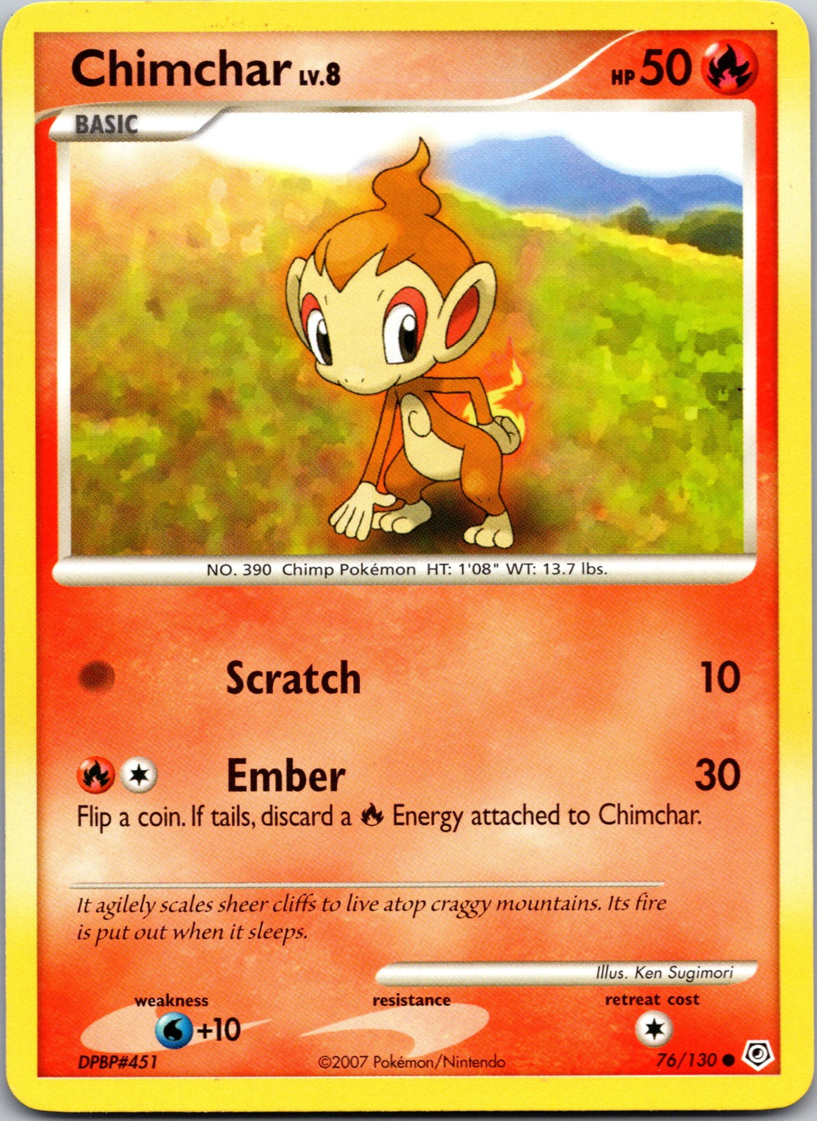 2007 Diamond and Pearl 076/130 Chimchar lv. 8 LP Y265