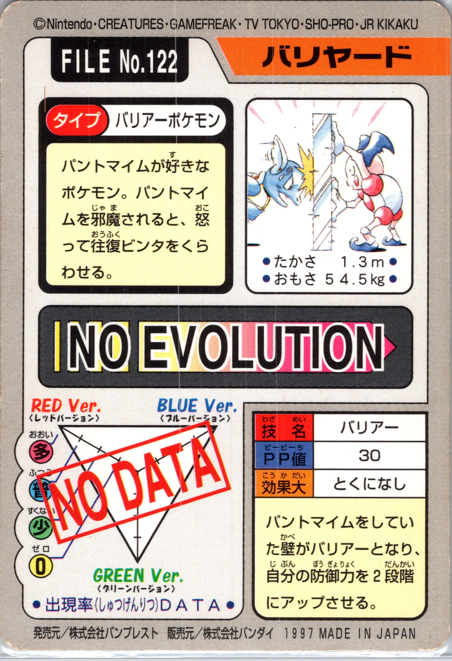 1997 Carddass 122 Mr. Mime (JP) C54