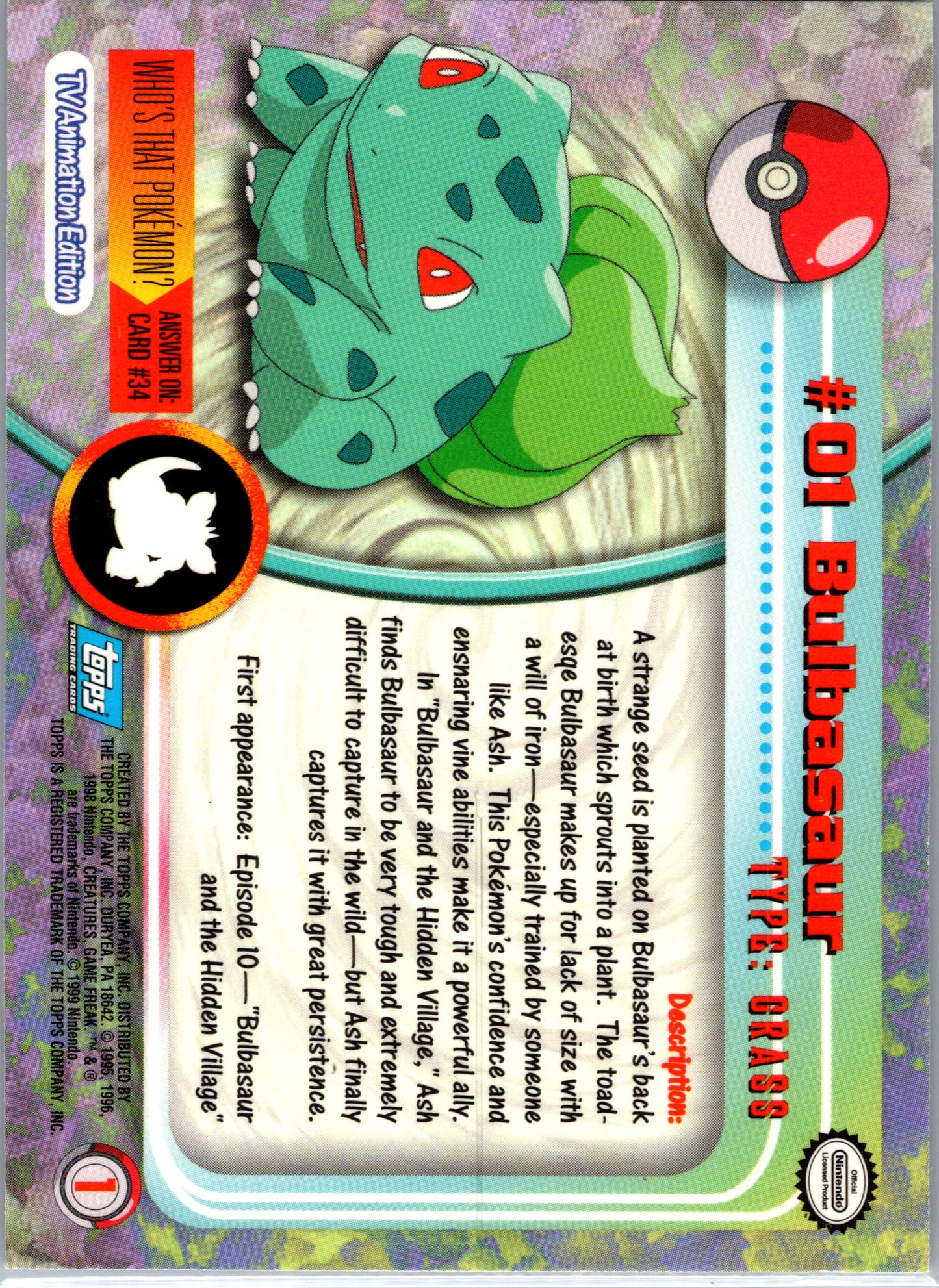 1999 Topps 01 Bulbasaur D1