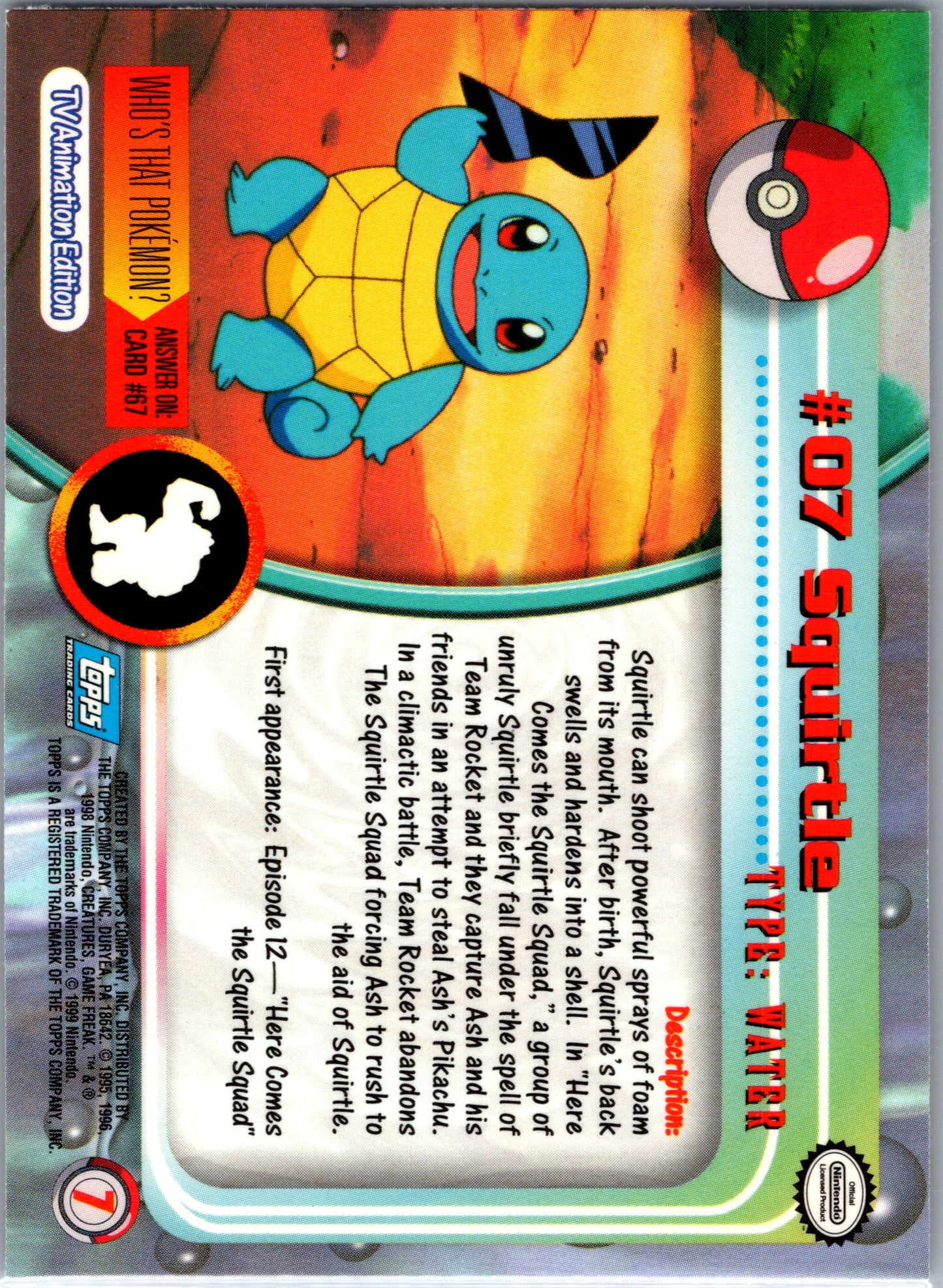 1999 Topps 07 Squirtle D7