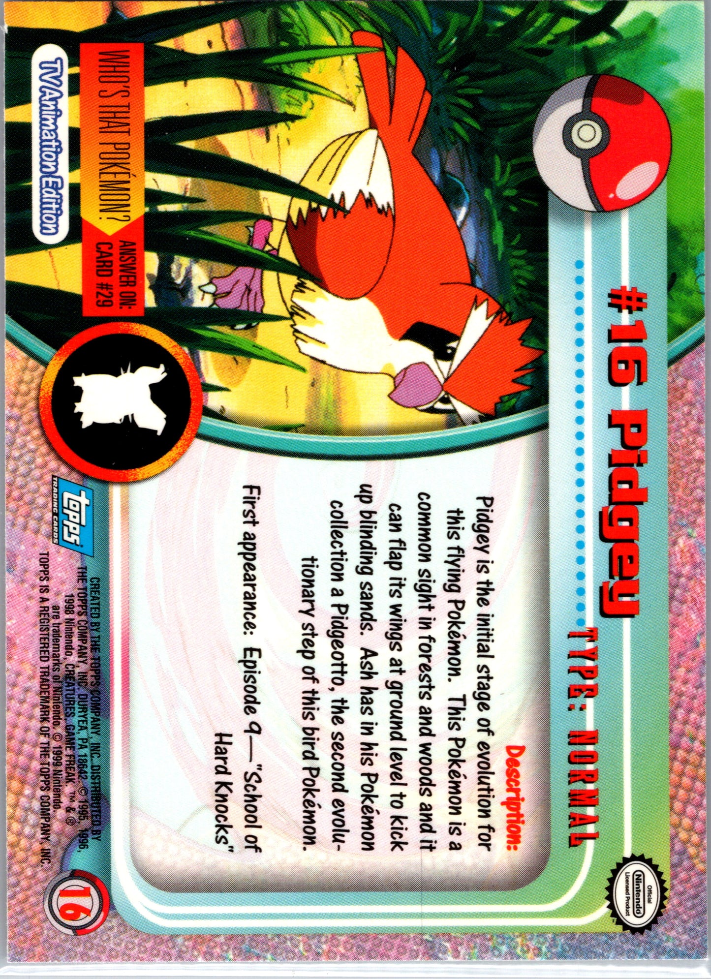 1999 Topps 16 Pidgey D16