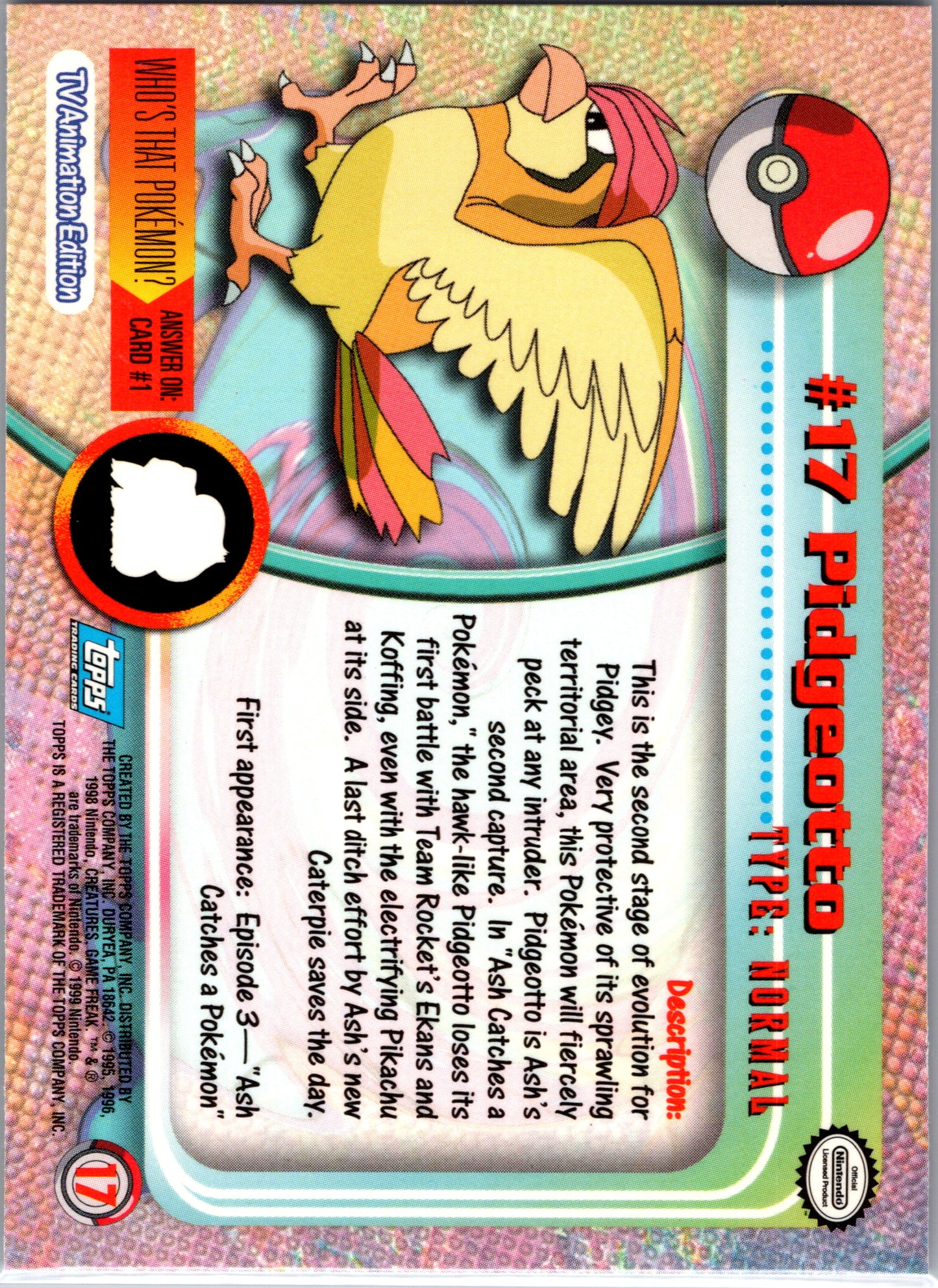 1999 Topps 17 Pidgeotto D17