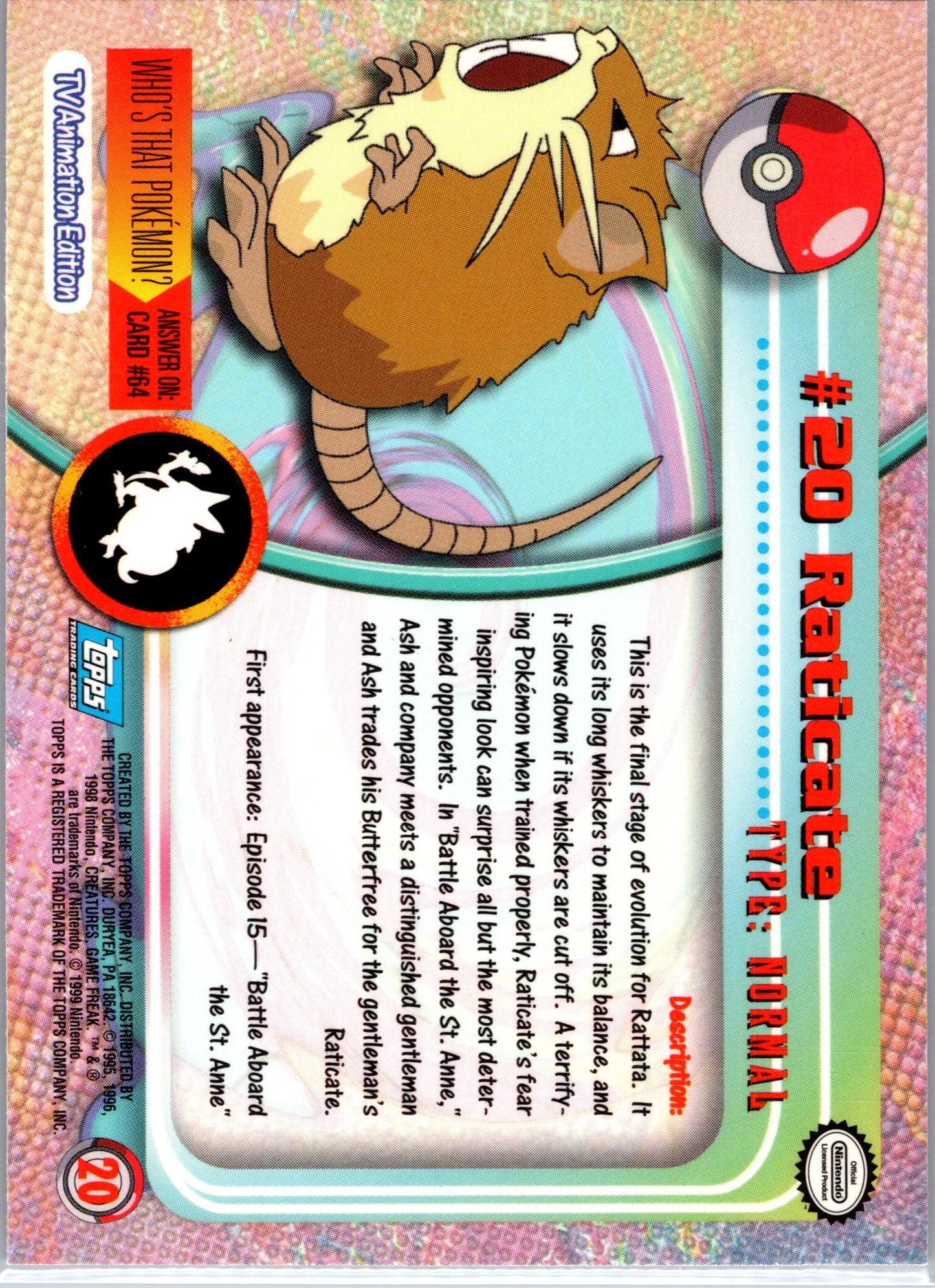 1999 Topps 20 Raticate D20