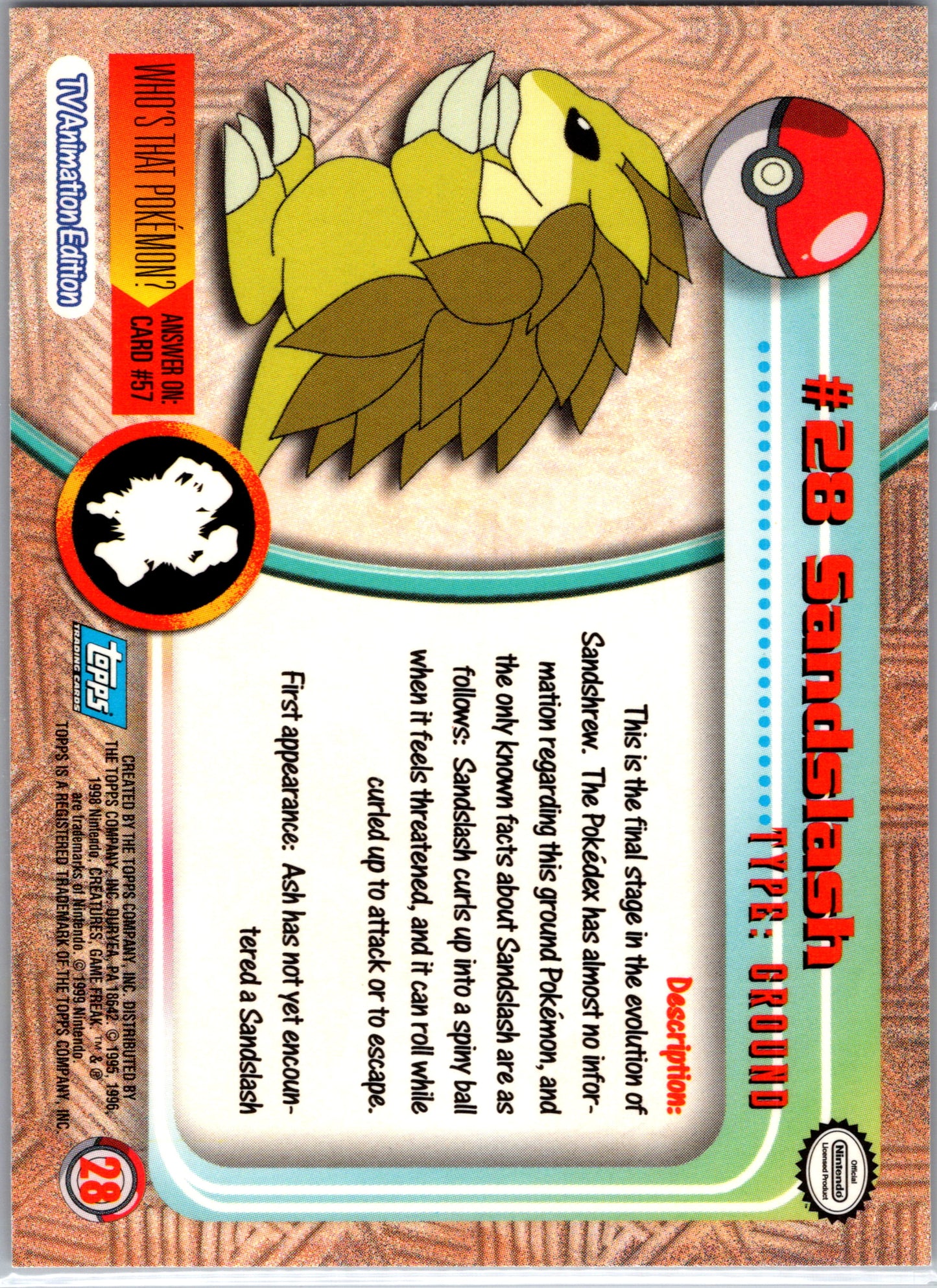 1999 Topps 28 Sandslash D28