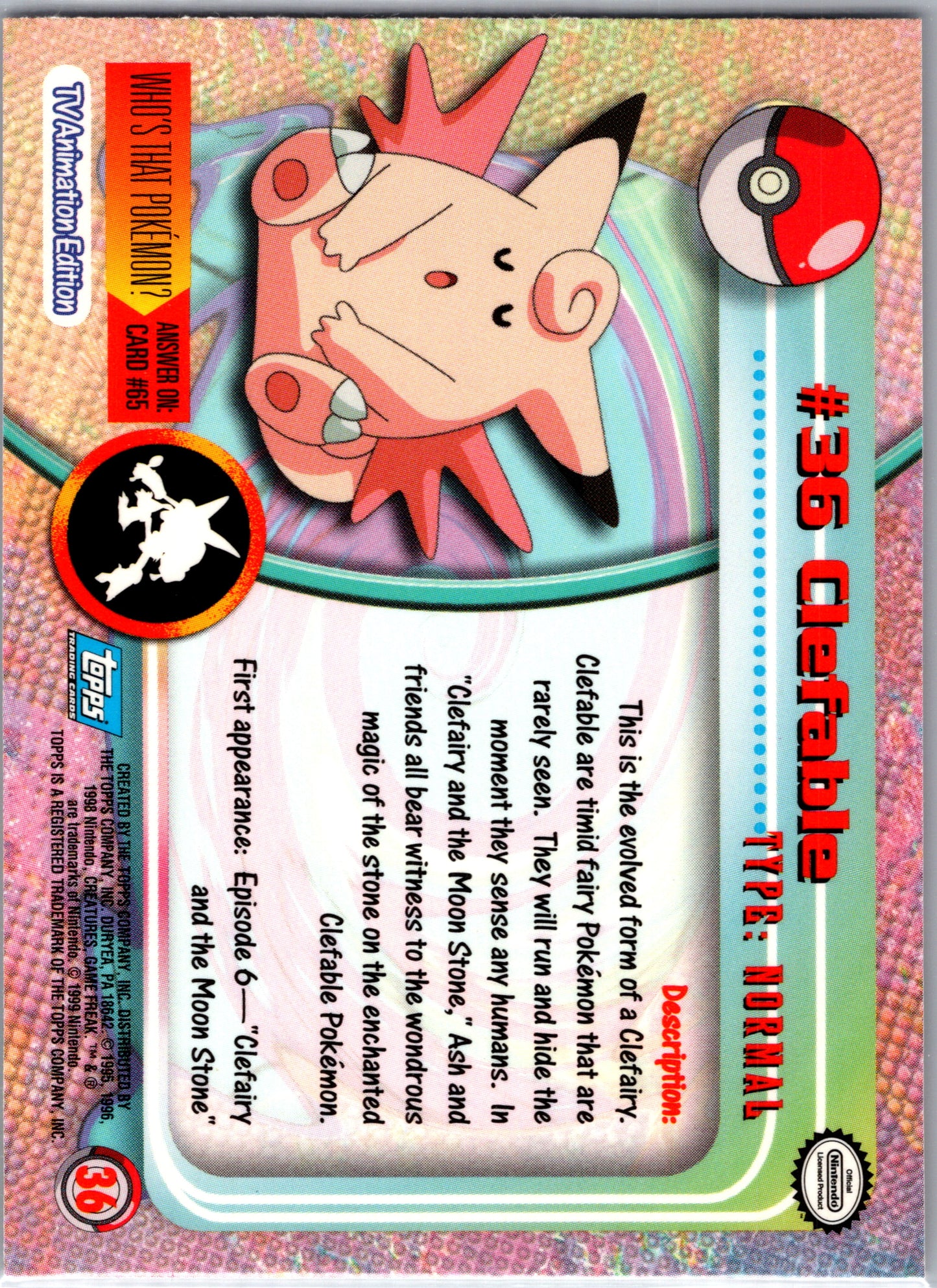 1999 Topps 36 Clefable D36