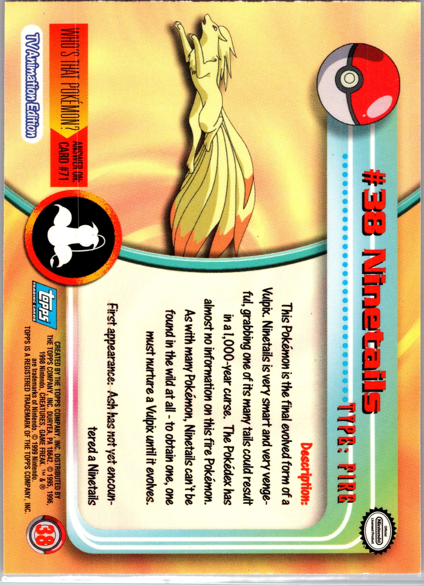 1999 Topps 38 Ninetales D38