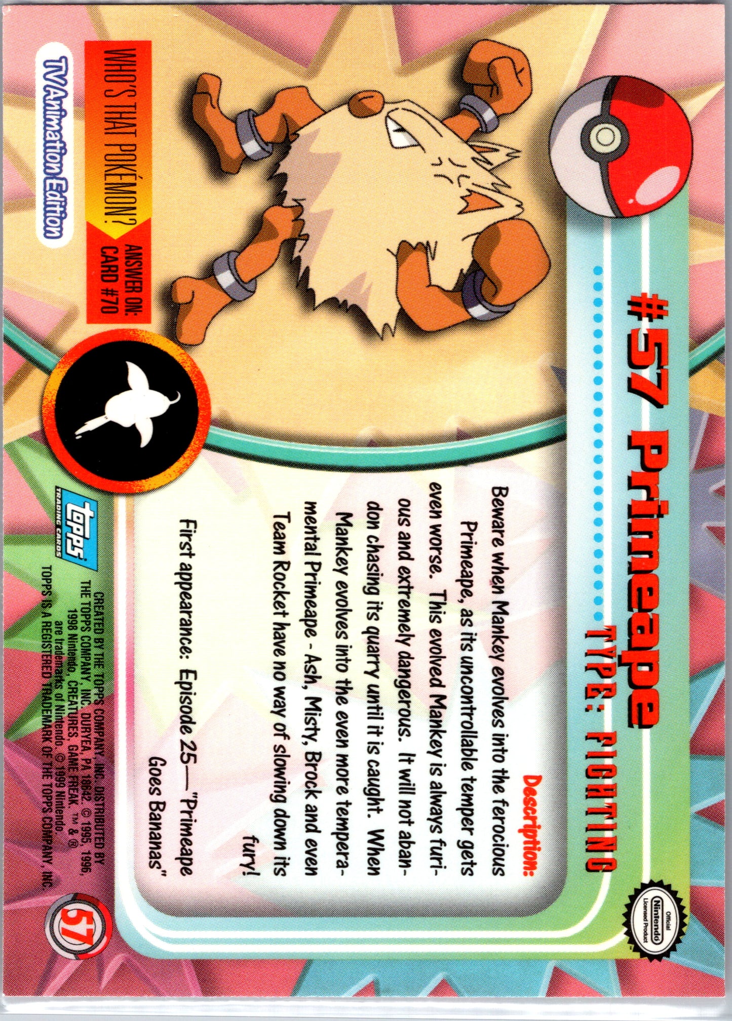 1999 Topps 57 Primeape D57
