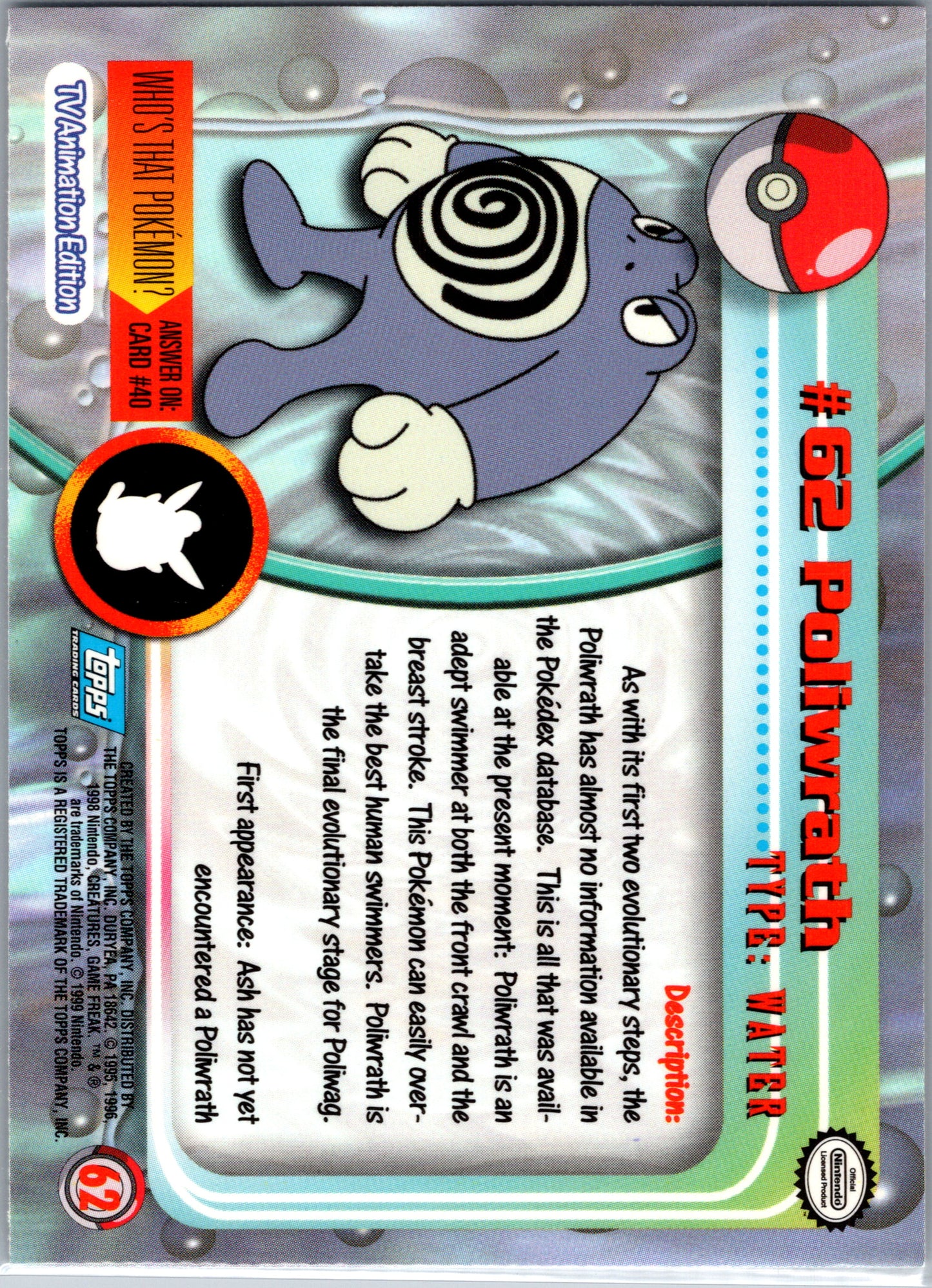 1999 Topps 62 Poliwrath D62