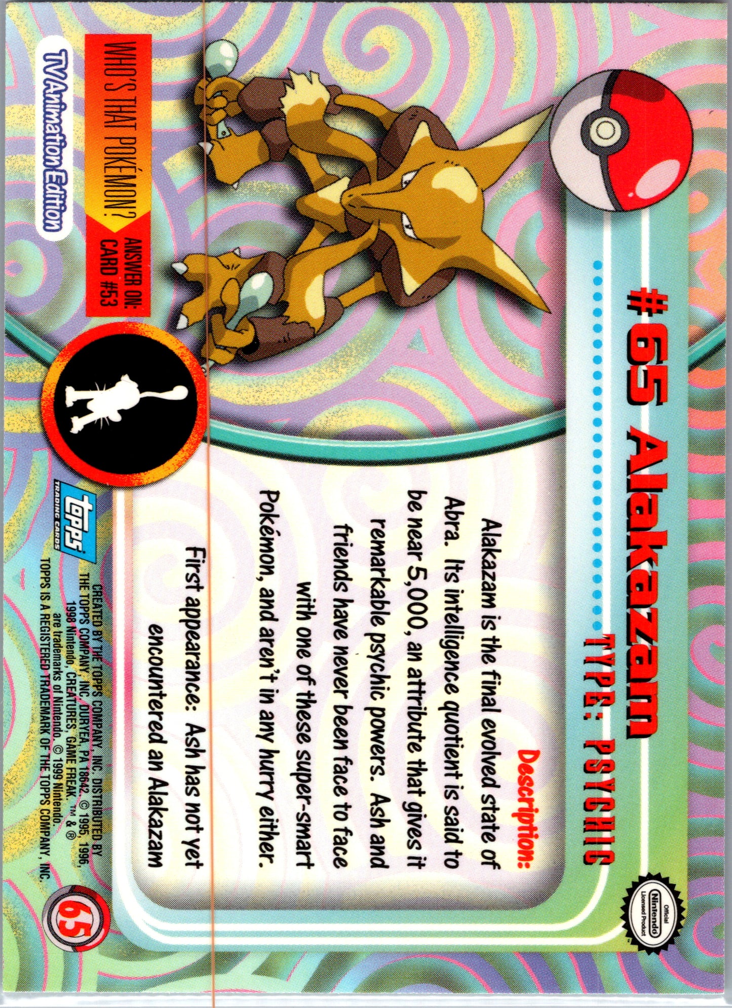 1999 Topps 65 Alakazam D65