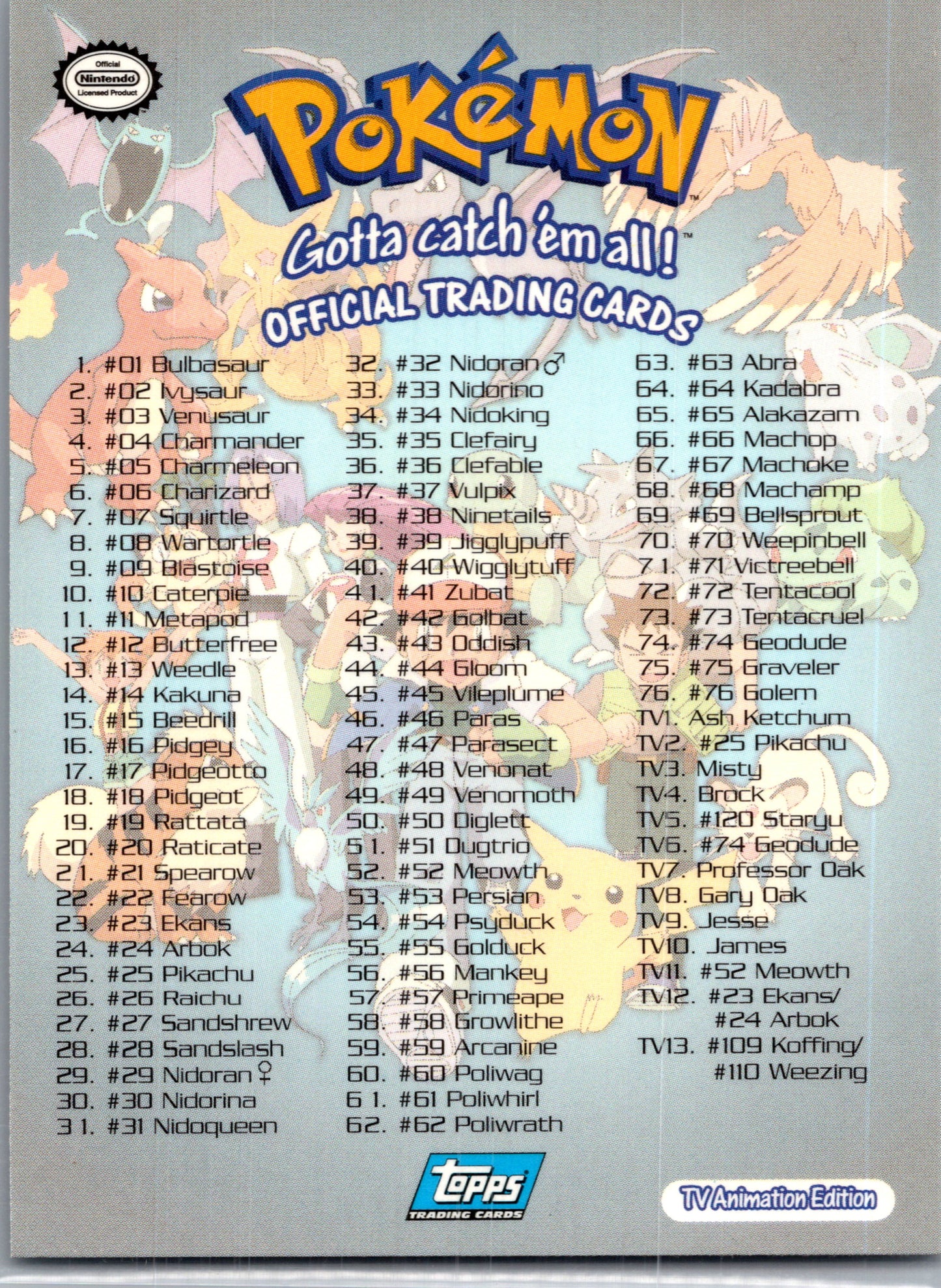 1999 Topps Gotta catch 'em all! Card List D91