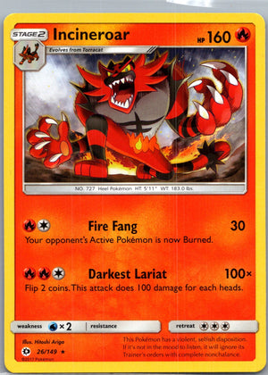 2017 SM Base Set 26/149 Incineroar LP
