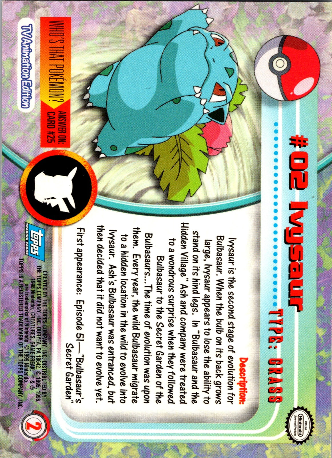 1999 Topps TV Ivysaur LP  P106
