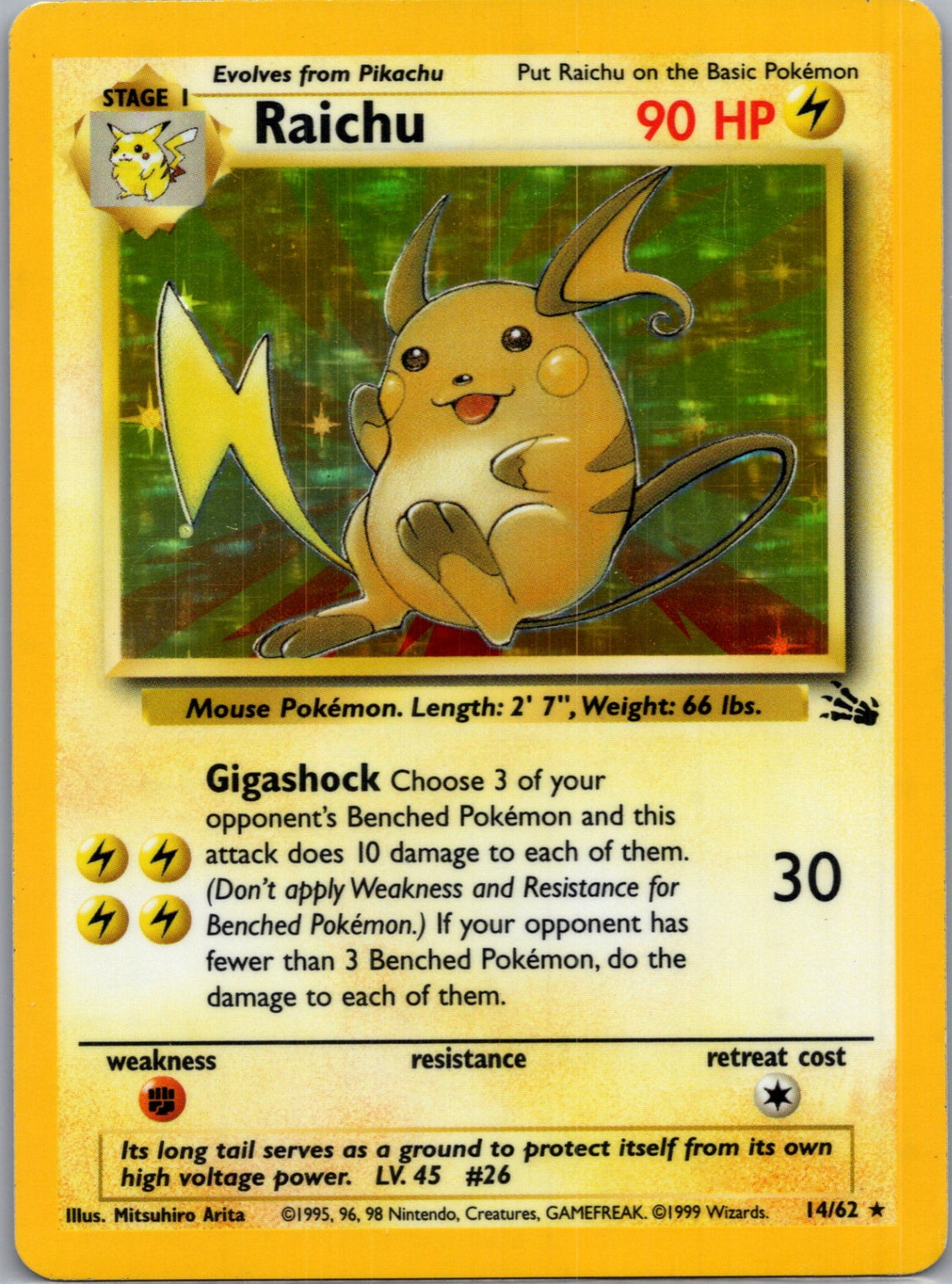 1999 Fossil 14/62 Raichu (14) Holo Rare F120