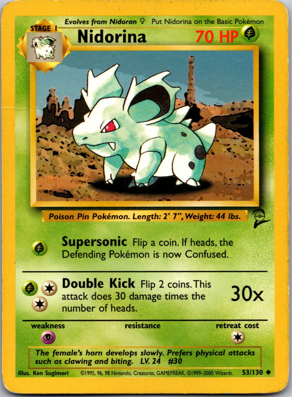2000 Base Set 2 053/130 Nidorina LP