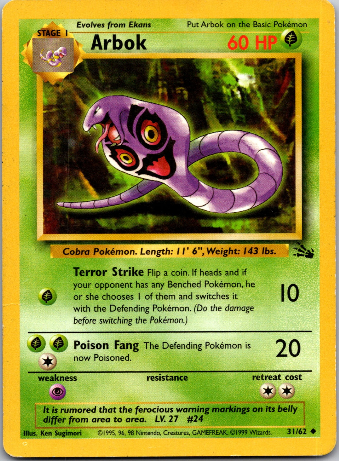 1999 Fossil 31/62 Arbok Uncommon M315