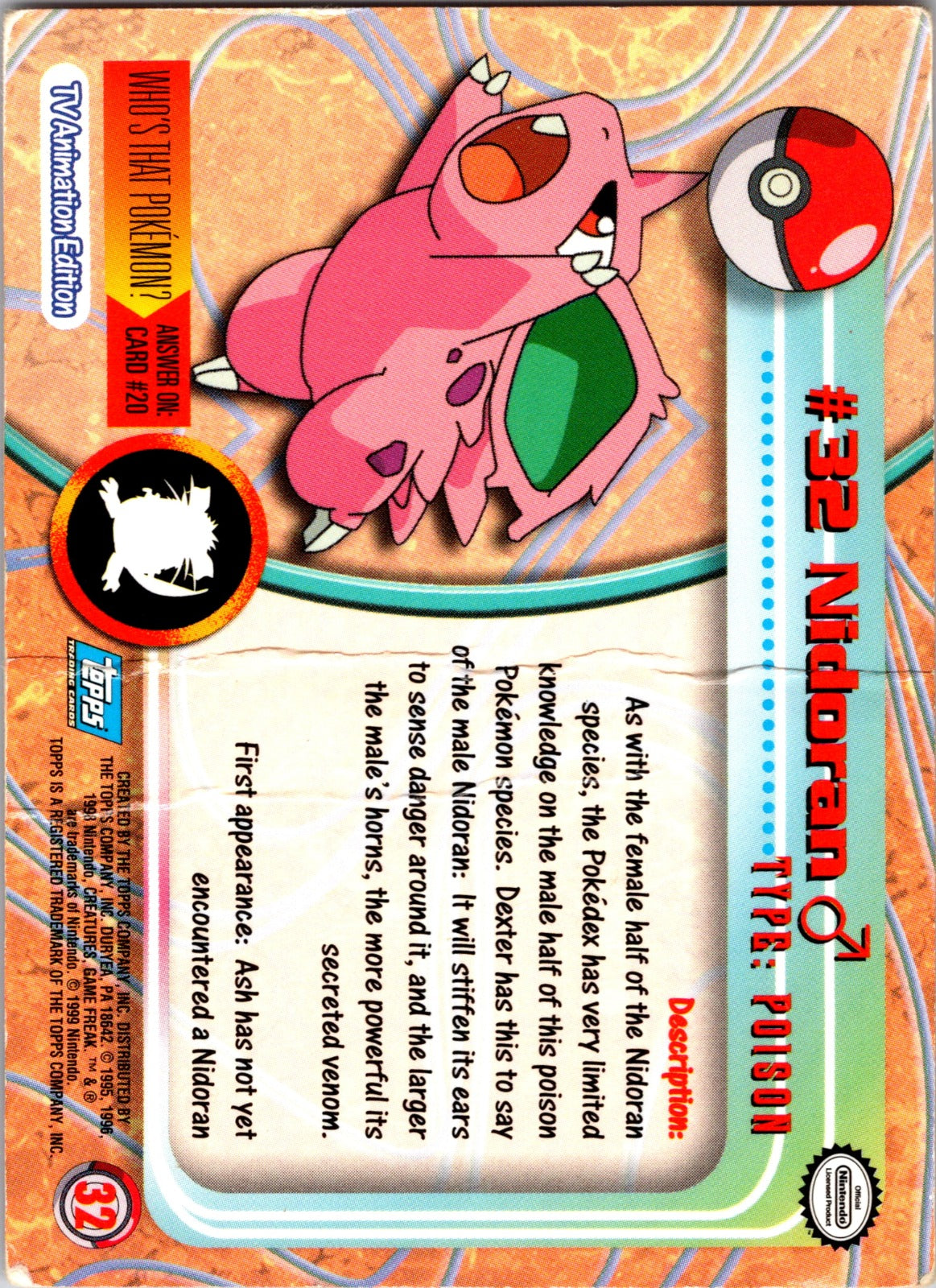 1999 Topps TV Nidoran M DMG  P169