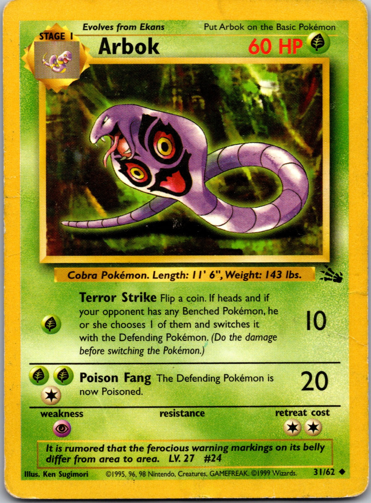 1999 Fossil 31/62 Arbok NM