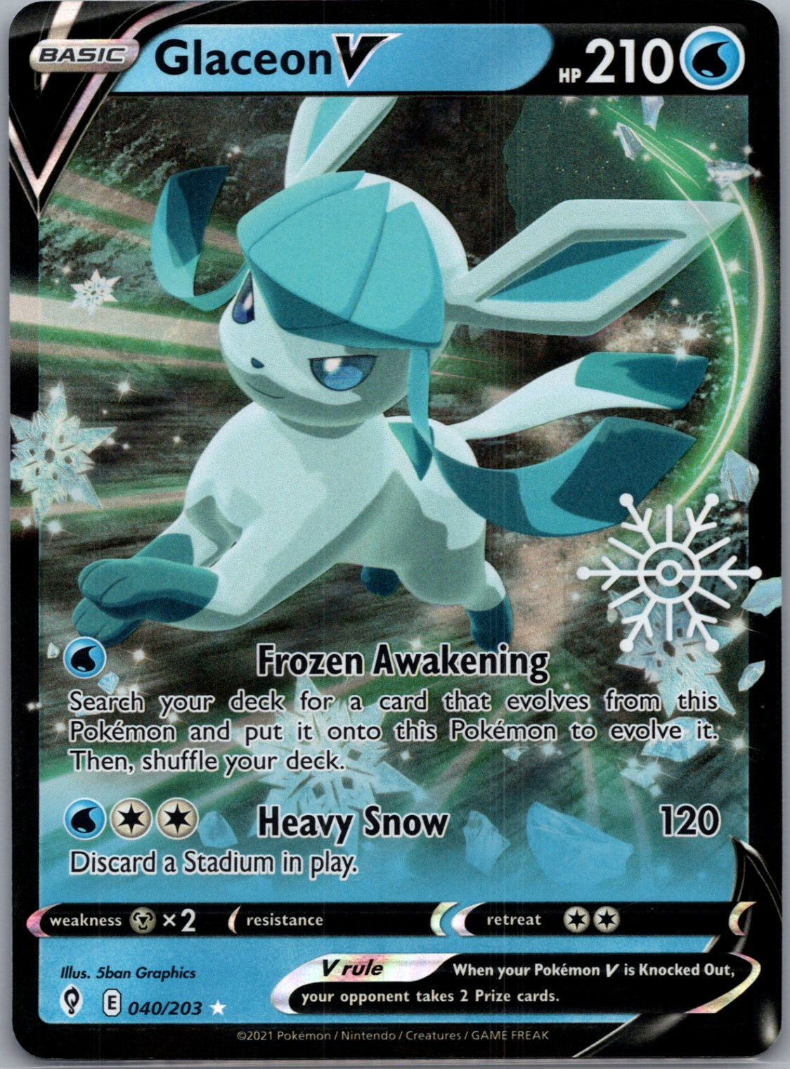 2021 SWSH07: Evolving Skies 040/203 Glaceon V [Snowflake] Ultra Rare G328