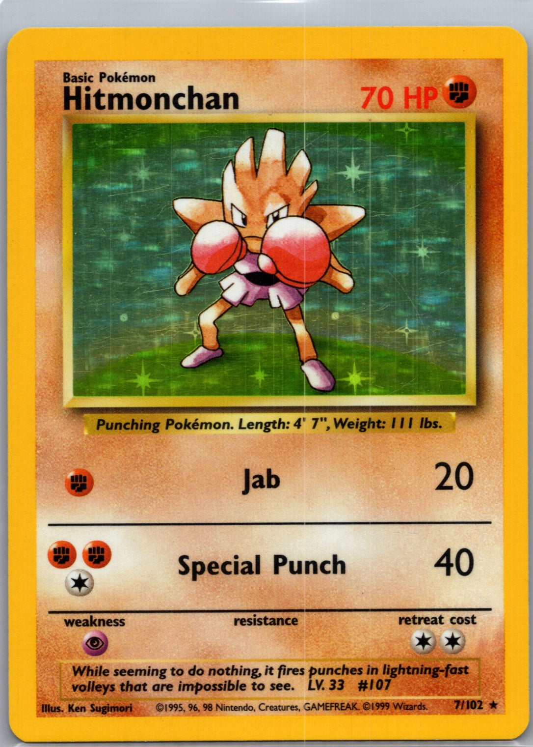 1999 Base Set 007/102 Hitmonchan Holo Rare G265