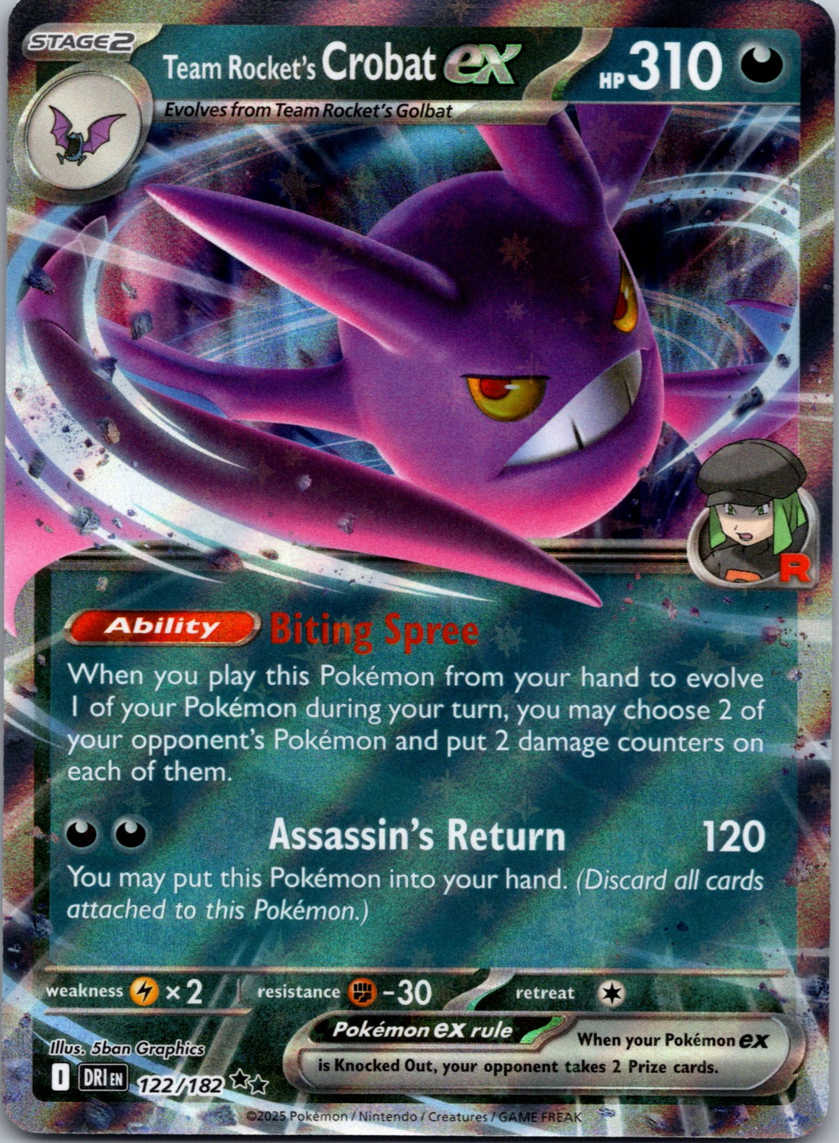 2025 SV10: Destined Rivals 122/182 Team Rocket's Crobat ex NM