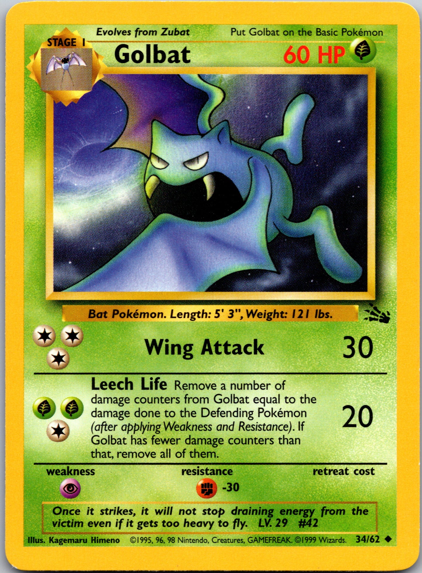 1999 Fossil 34/62 Golbat Uncommon A334