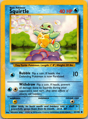 1999 Base Set  063/102 Squirtle Common L59