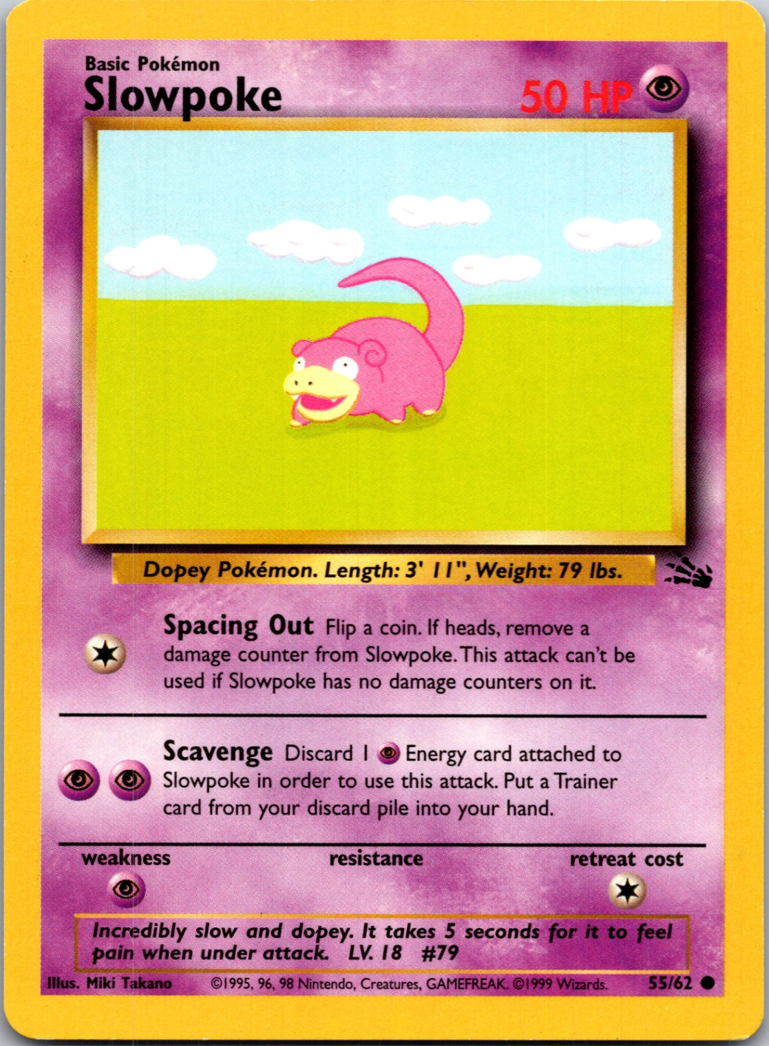 1999 Fossil #55/62 Slowpoke Common B286