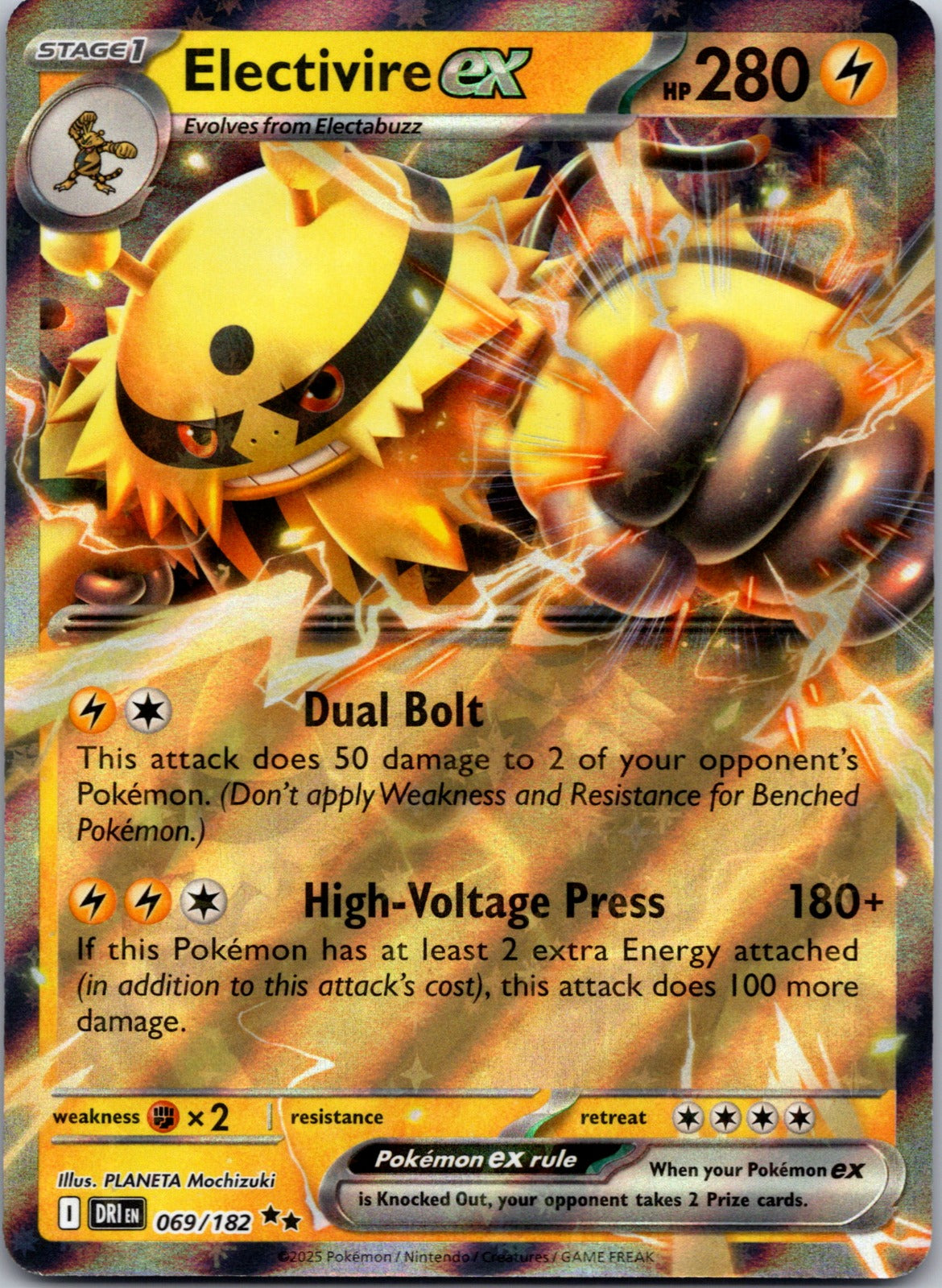 2025 SV10: Destined Rivals 069/182 Electivire ex NM