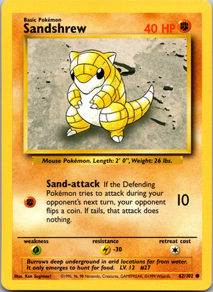 1999 Base Set (Shadowless) 062/102 Sandshrew LP