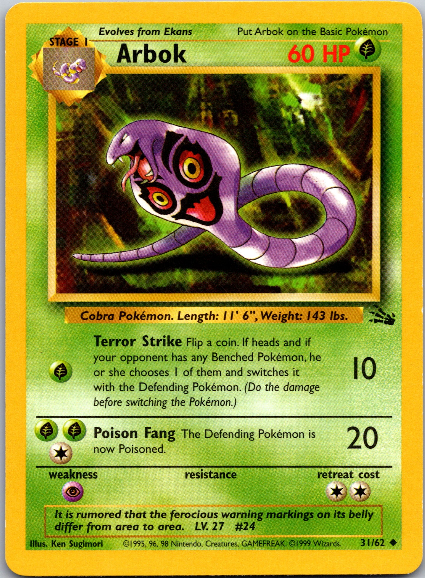 1999 Fossil 31/62 Arbok Uncommon B15