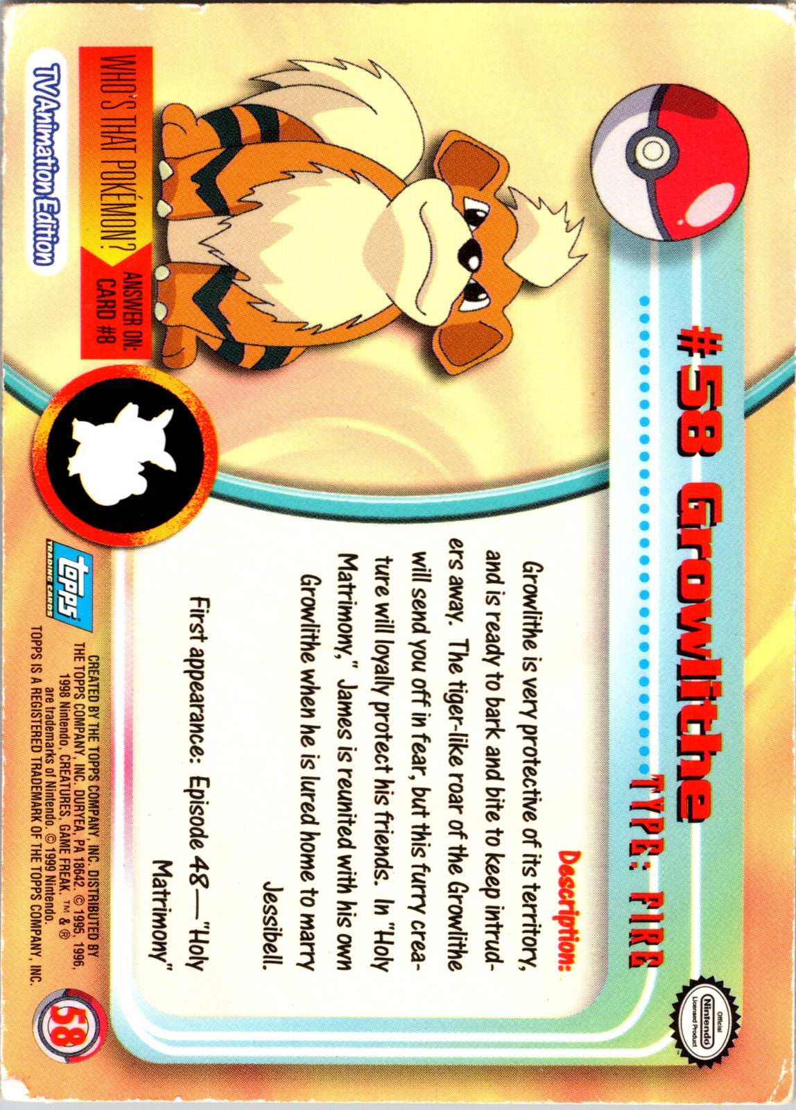 1999 Topps TV Growlithe [Holofoil] HP  X8