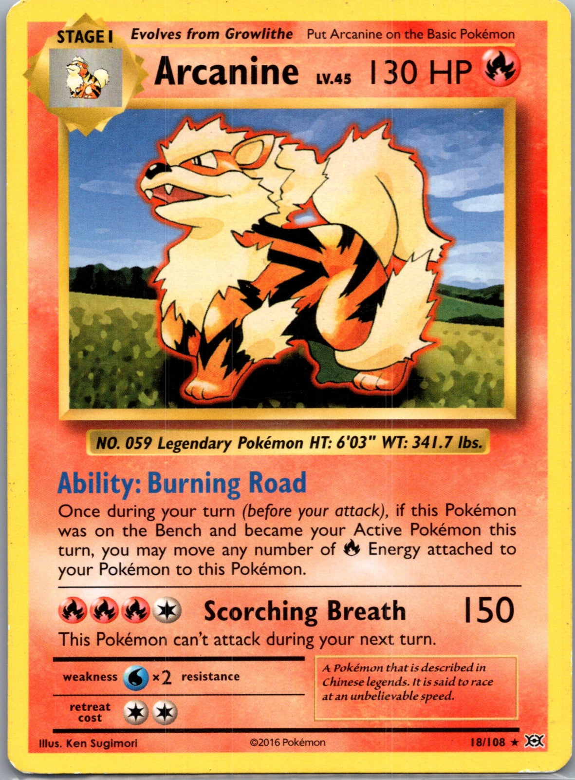 2016 XY - Evolutions 18/108 Arcanine LP S288