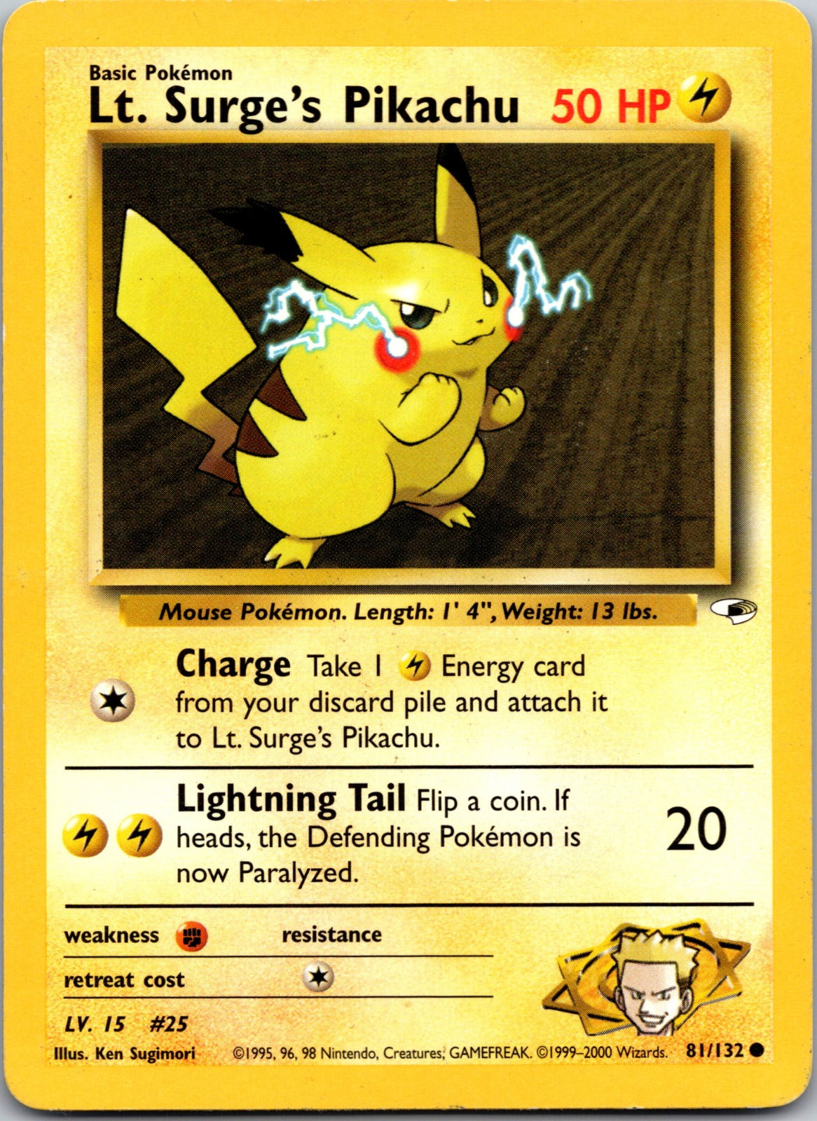 2000 Gym Heroes 081/132 Lt. Surge's Pikachu MP E254