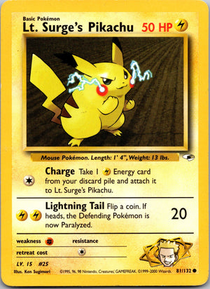 2000 Gym Heroes 081/132 Lt. Surge's Pikachu LP