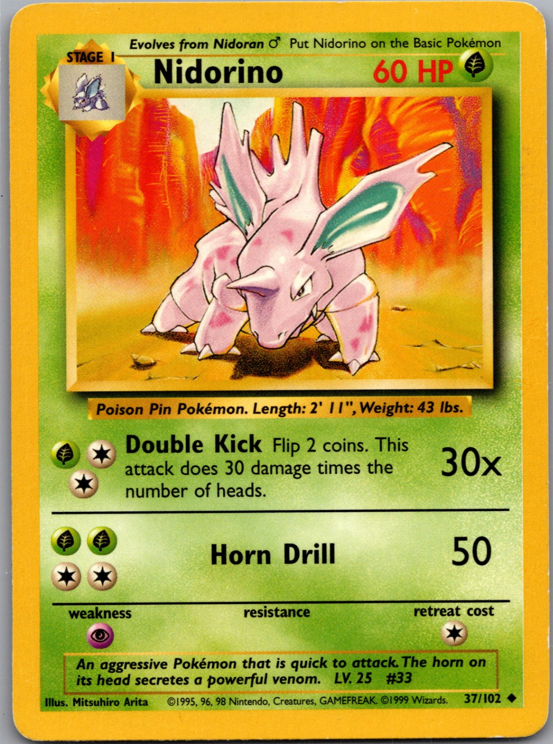1999 Base Set  037/102 Nidorino Uncommon M98