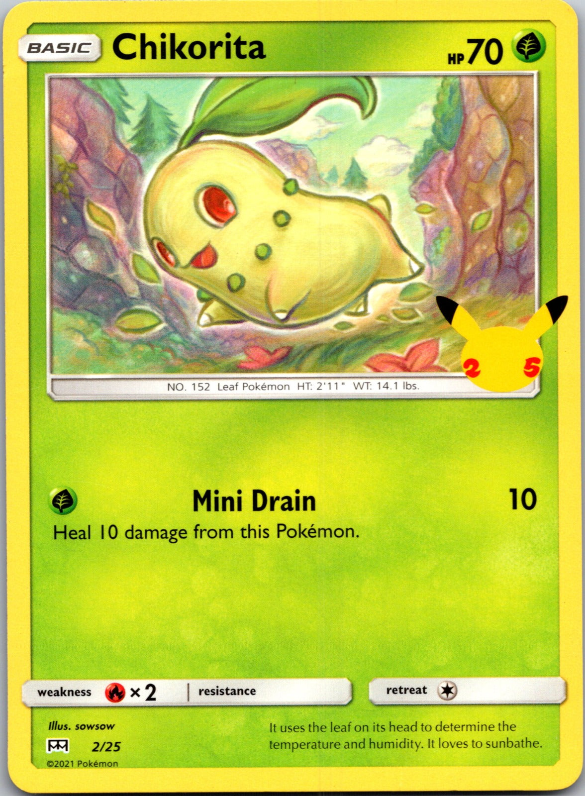 2021 McDonald's 25th Anniversary Promo 002/025 Chikorita NM  X294