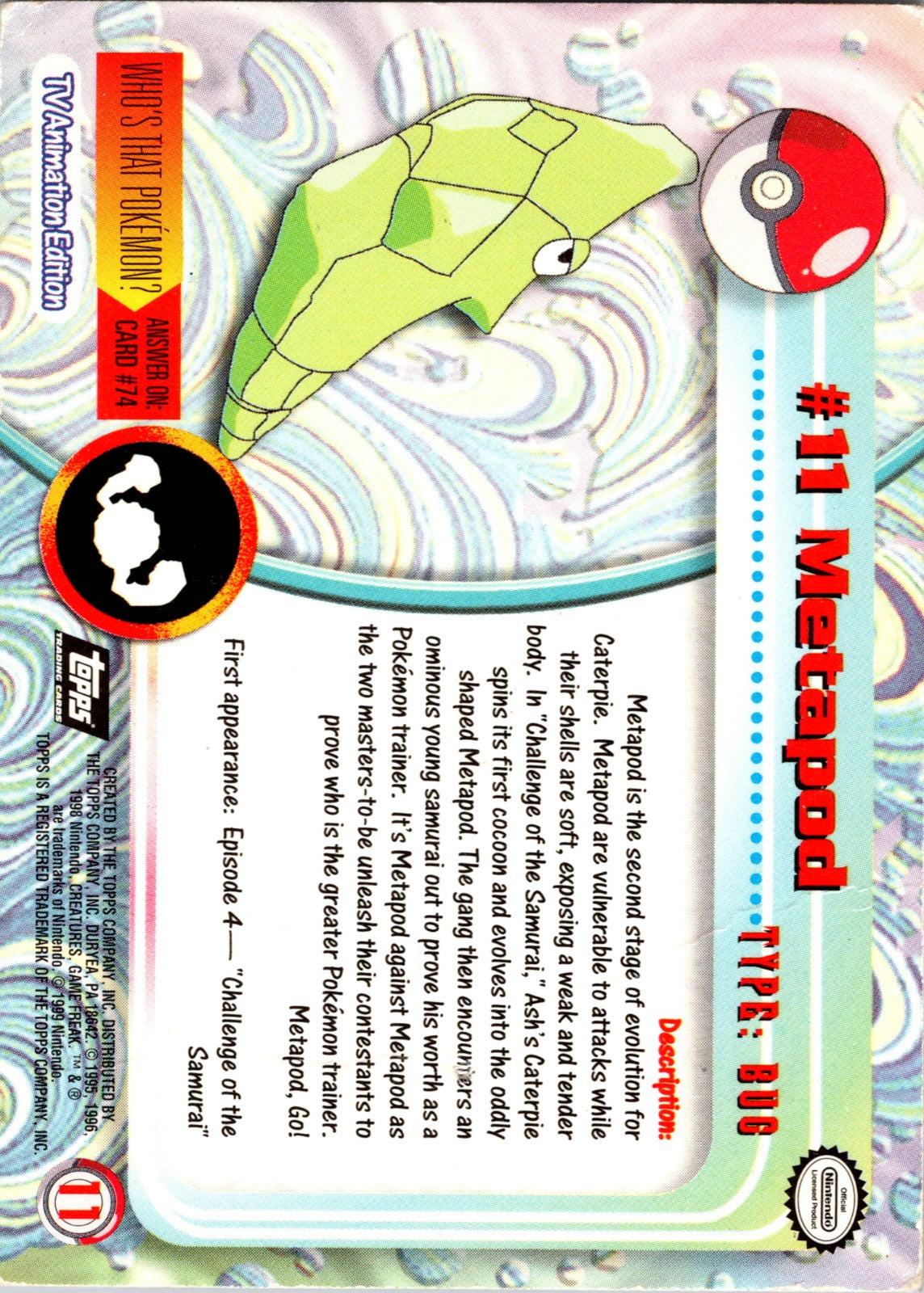 1999 Topps Metapod [Holofoil] HP  X34