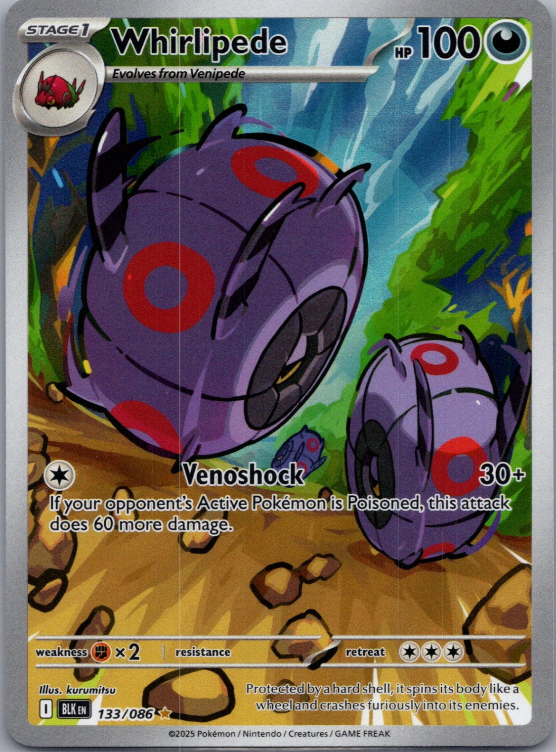 Whirlipede Holofoil Illustration Rare SV: Black Bolt 133/086 NM