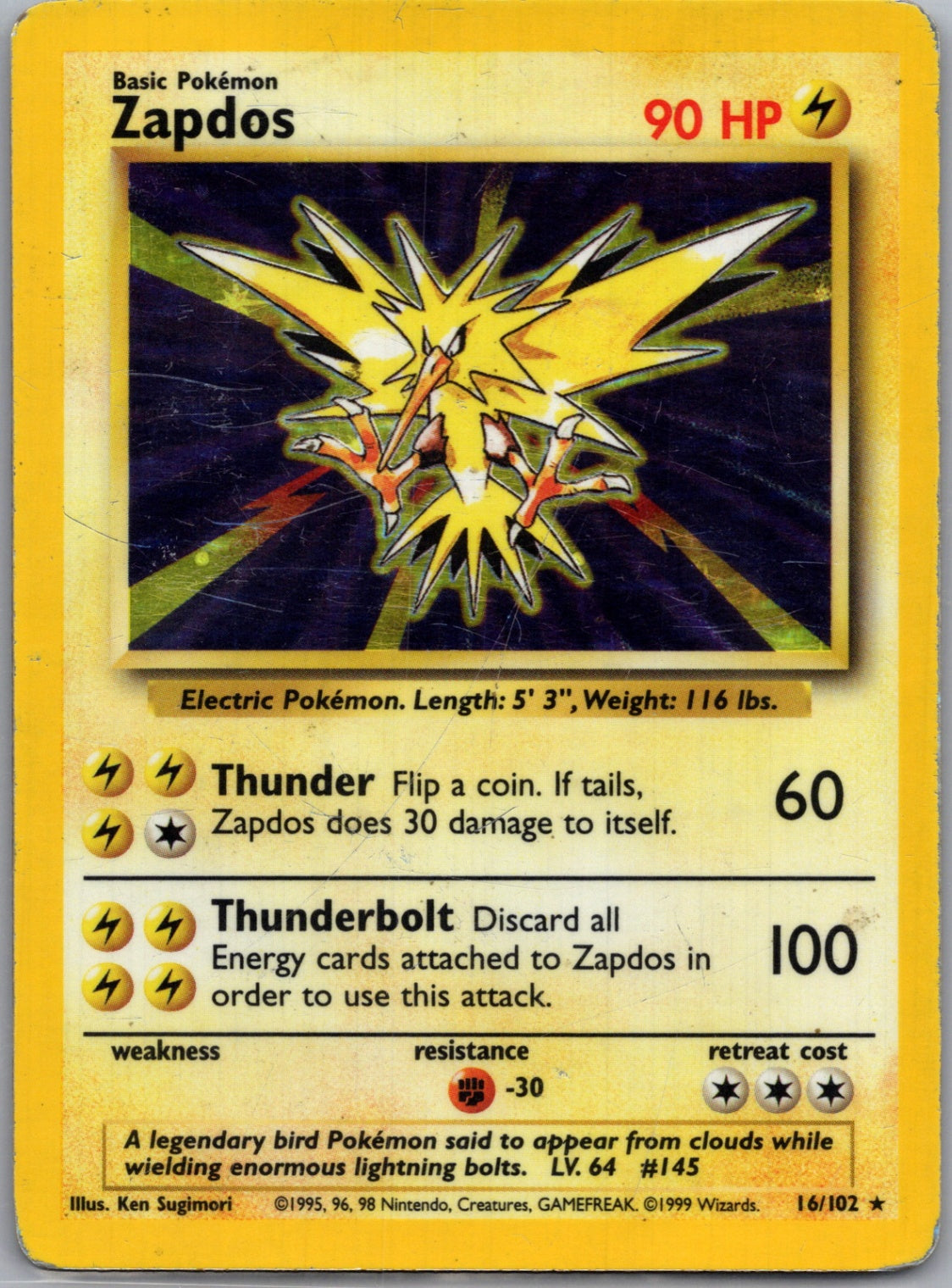 1999 Base Set 016/102 Zapdos Holo Rare G225
