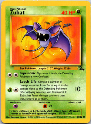 1999 Fossil #57/62 Zubat Common B314