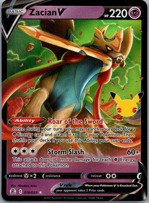 Zacian V Holofoil Ultra Rare Celebrations 016/025 NM